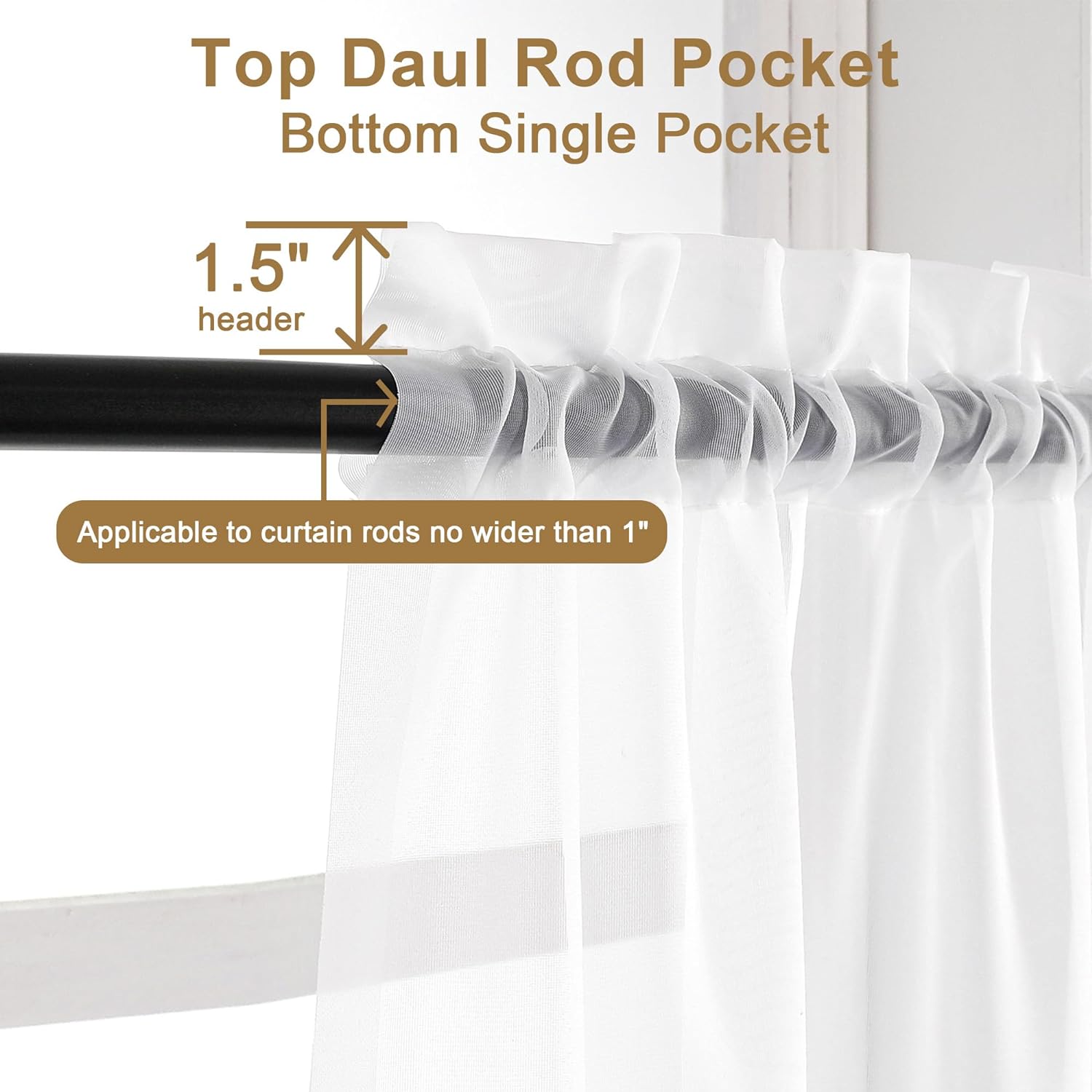 Chyhomenyc Extra Long White Sheer Curtains 120 Inches Long 2 Panels Set, Voile Window Drapes for Wedding Arch/Birthday Party/Hallway Window Guest Room, Each 42Wx120L in, 10FT, Set of 2, White