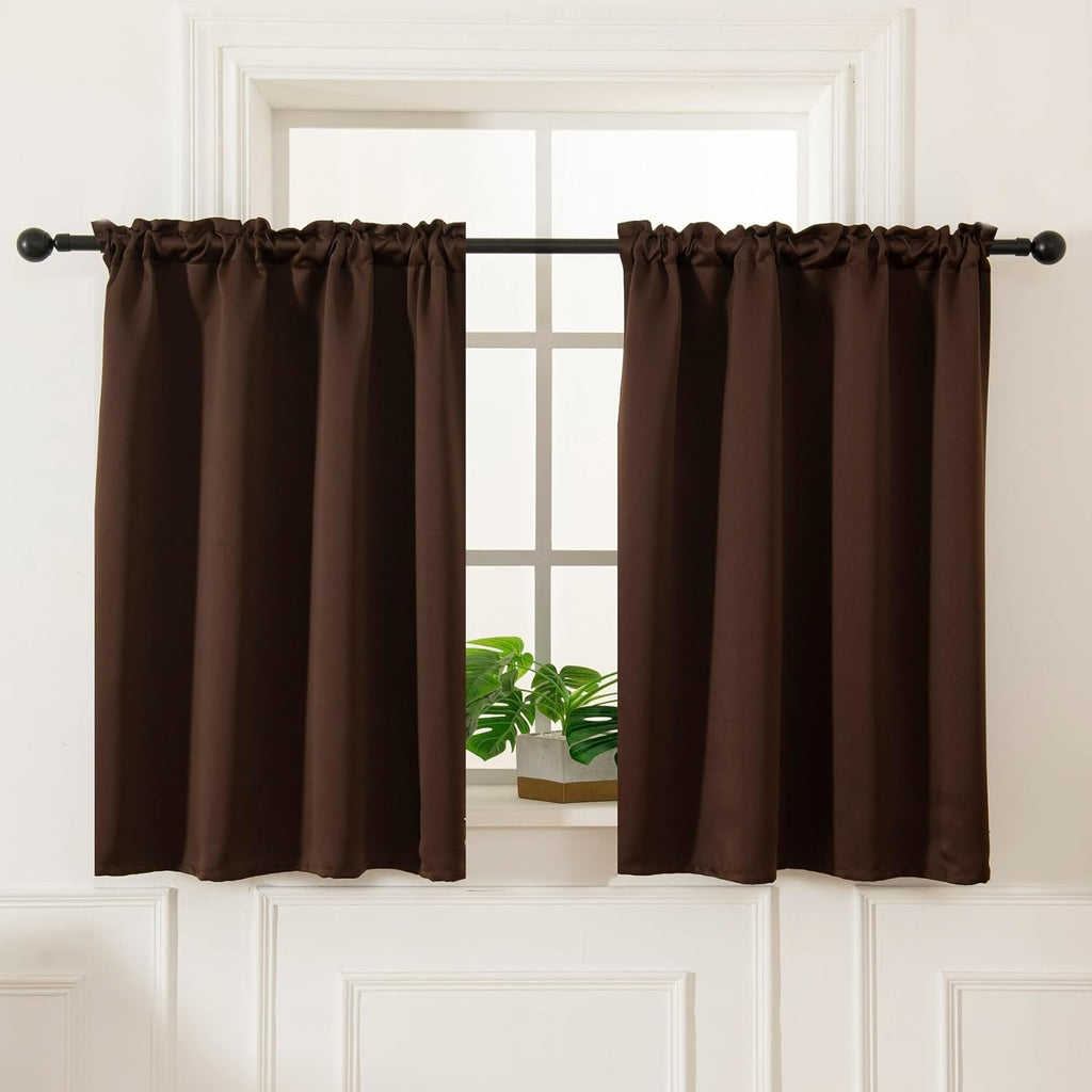Pickluc Blackout Curtains 45 Inches Long 2 Panels, Room Darkening Tiers with Rod Pocket, Short Black Out Curtain for Small Window, 42" Wide and 45" Length, Set of Two, Chocolate Brown.