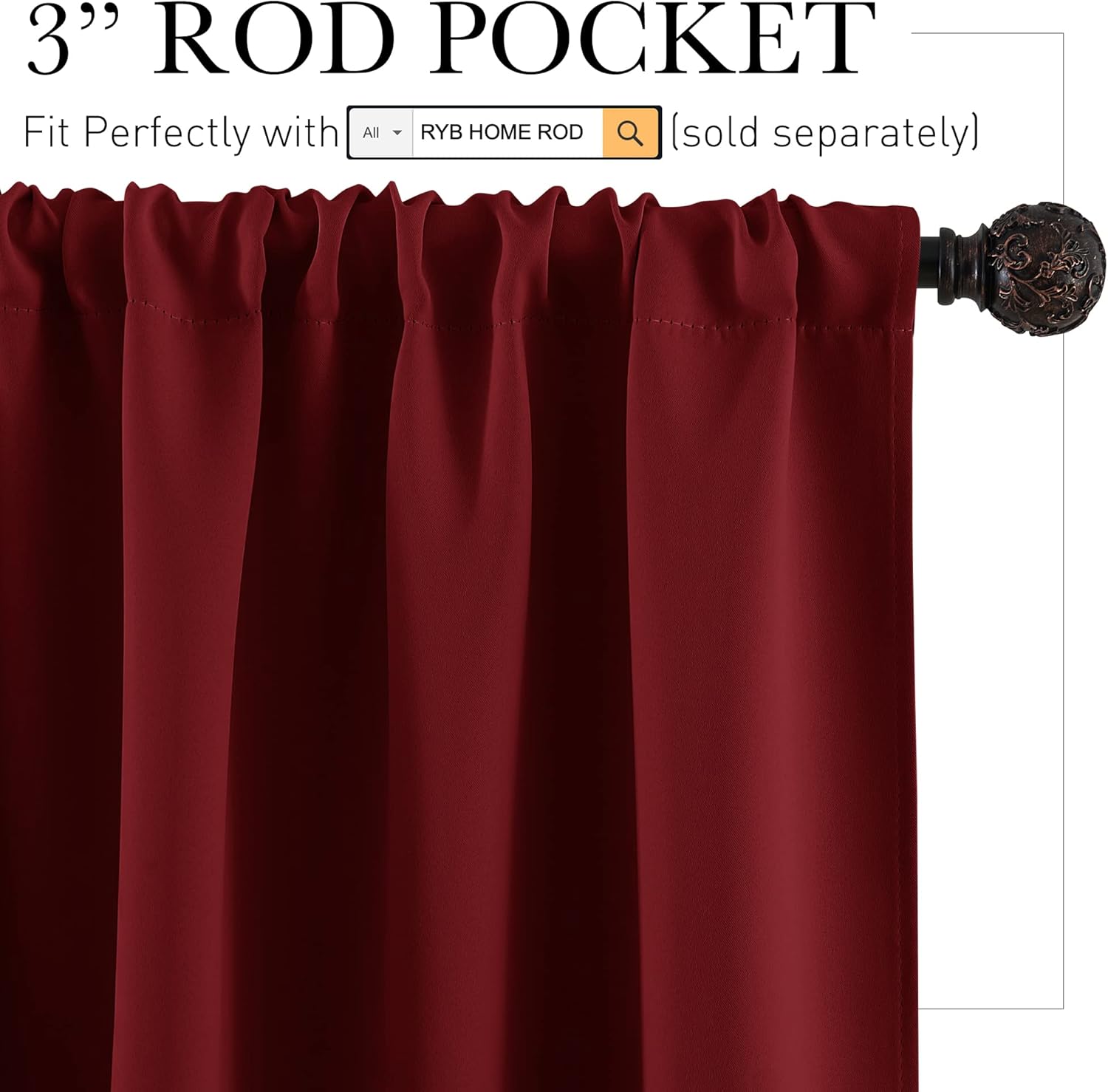 RYB HOME Blackout Curtains for Half Window Kitchen, Thermal Insulated Curtain Panels for Bedroom/Living Room, 42 x 36 inches Each Panel, Burgundy Red, 2 Panels
