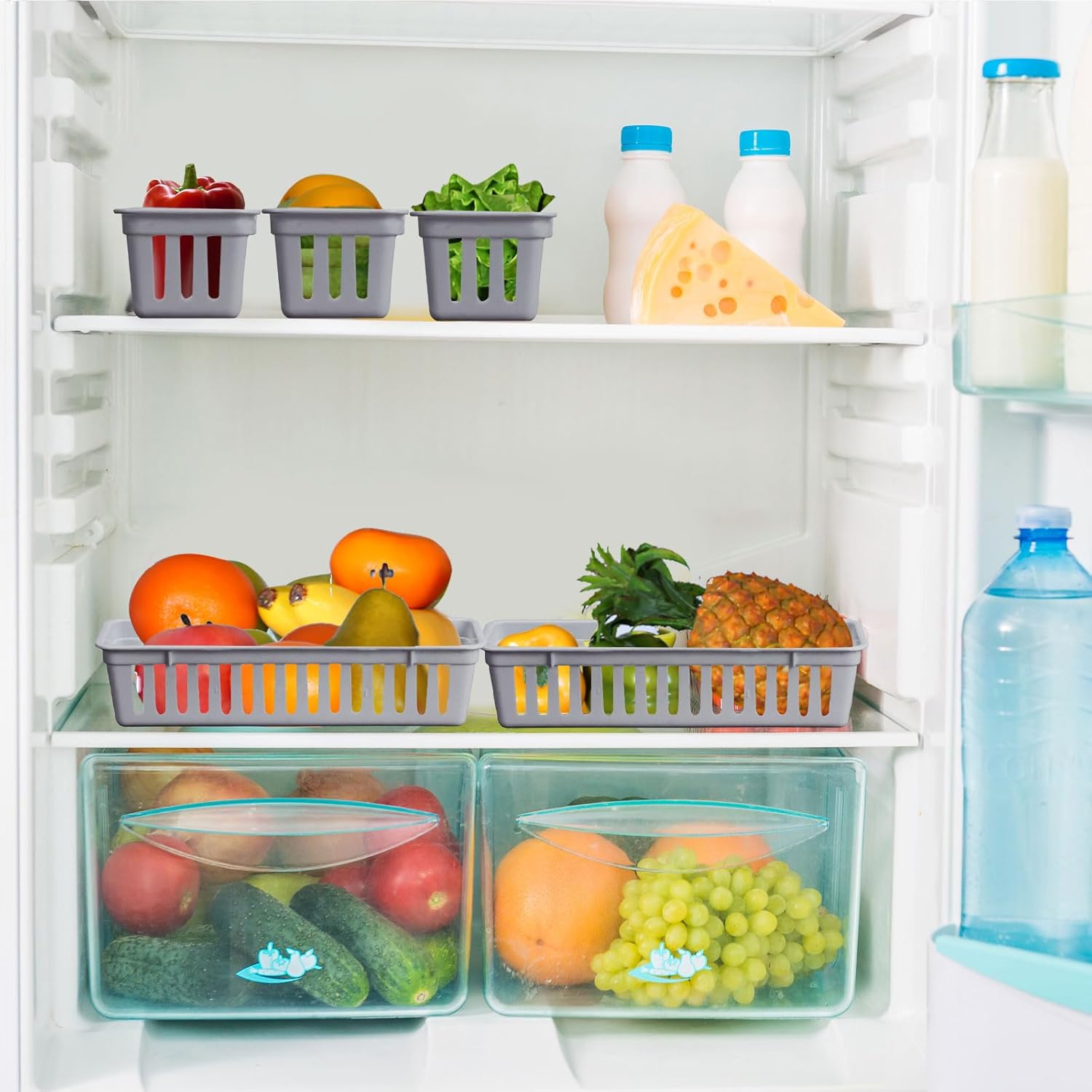 Domensi 12 Pack Slim Plastic Storage Baskets Tray for Organizing 10.25 x 3.25 x 2.5 Inch Small Narrow Storage Bins Stackable Drawer Pencil Trays Holder for Desk Garage Cabinet Containers(Gray)