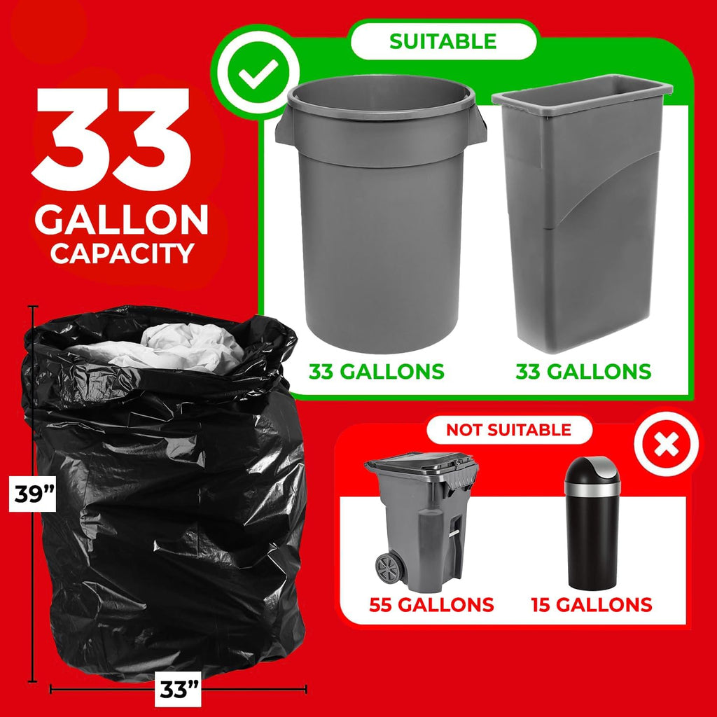ToughBag 30-33 Gallon Heavy Duty Trash Bags (100 Count) – 33x39" Large Can Liners – Made in USA