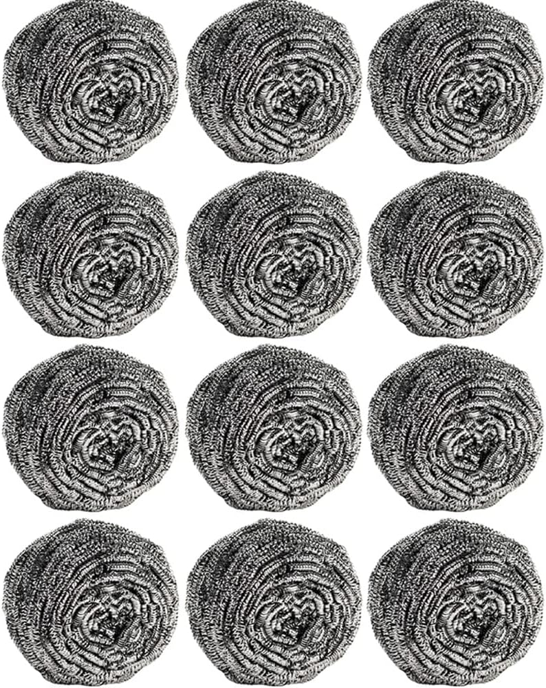 12Pcs Steel Wool Scrubber Pads for Cleaning Dishes, Pans, Pots, Ovens, Grills, Sinks - Stainless Steel Scrubbers for Kitchen, 12 Pack