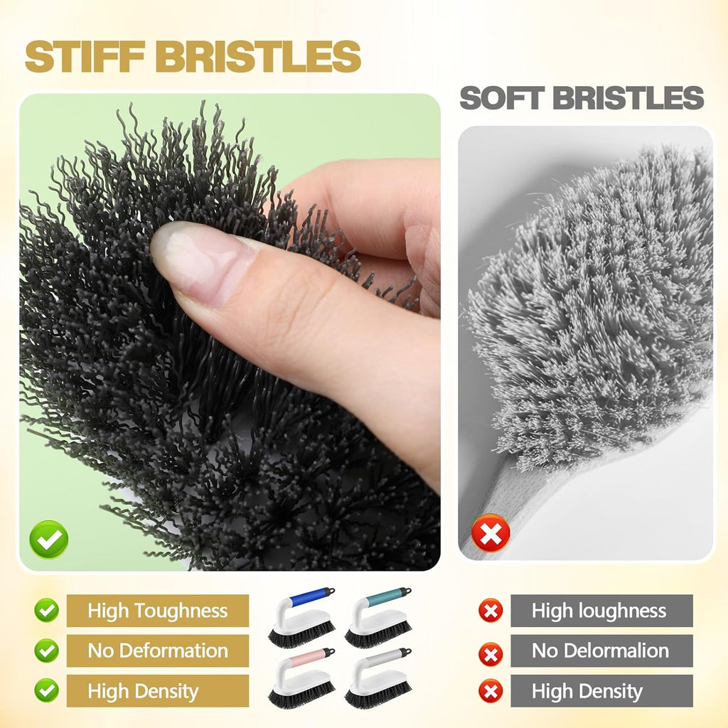 16 Pack Scrub Brush Heavy Duty Cleaning Brushes with Handle Stiff Bristles Scrub Brush Bulk for Shower Bathroom Carpet Kitchen Bathtub Scrubber, Grey, Blue, Green, Pink