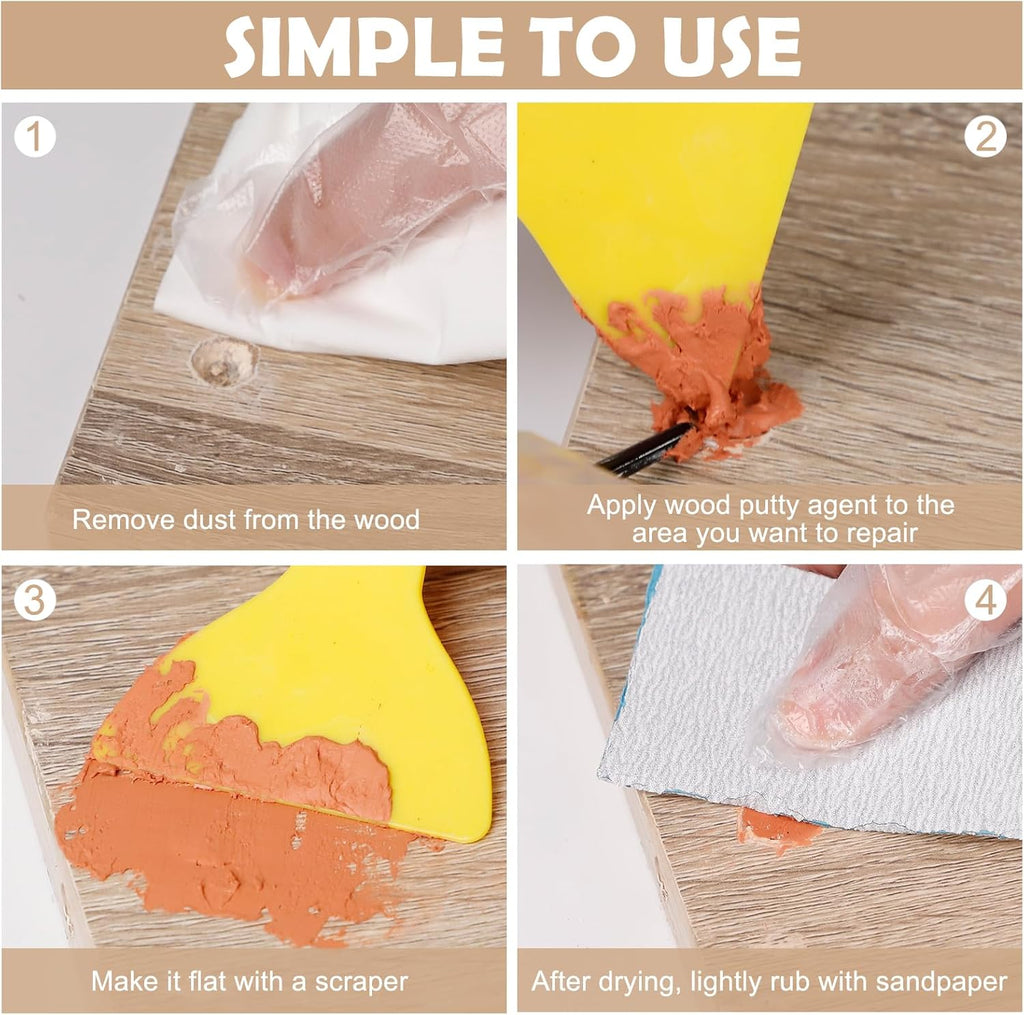 SEISSO Wood Putty, Mahogany Wood Filler Paintable, Wood Putty Outdoor Waterproof, Wood Repair Putty Stainable, Wood Furniture Repair kit - Restore Wooden Table, Cabinet, Floors, Door