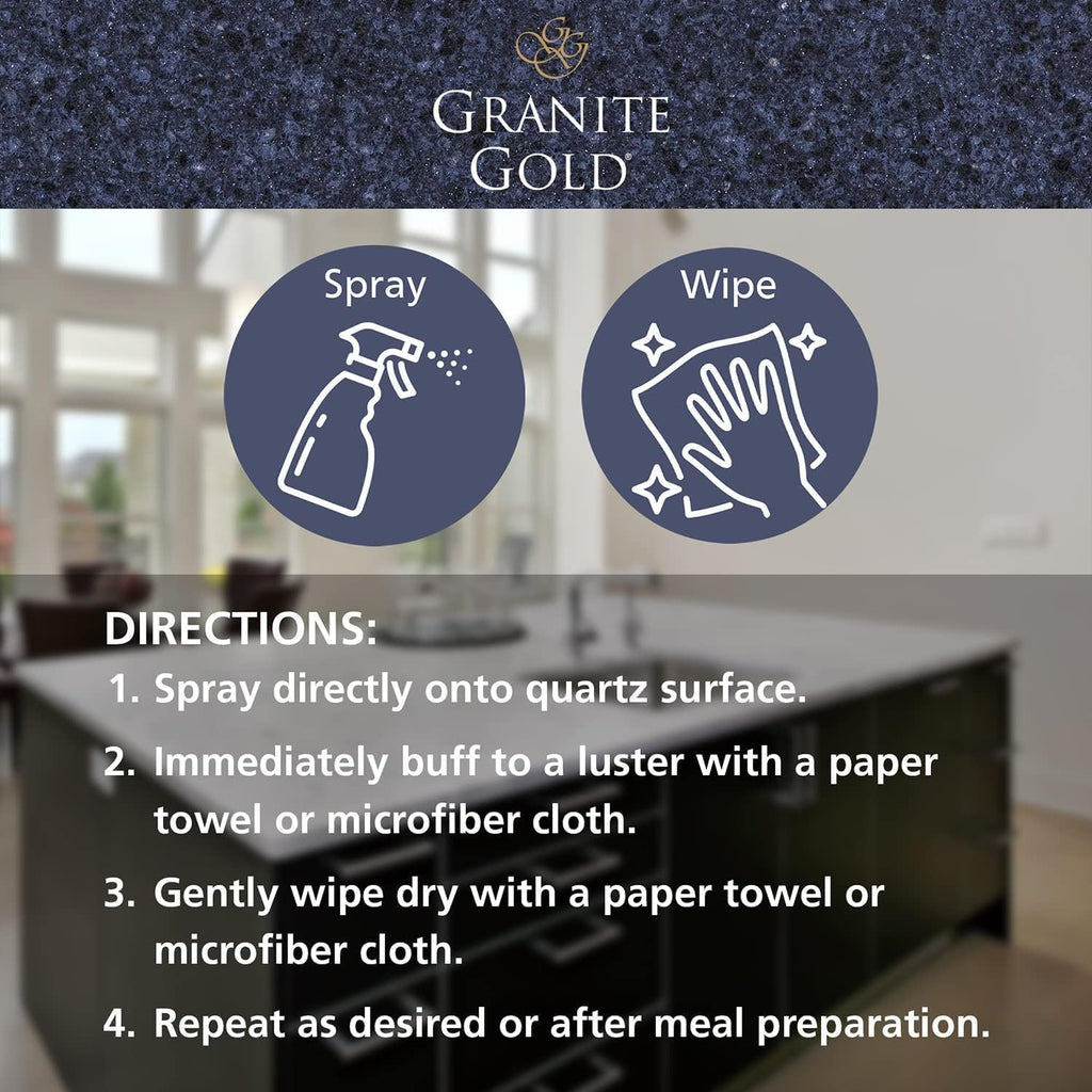 Granite Gold Quartz Clean & Shine Streak-Free Cleaner Deeps Cleans and Polishes All Quartz Surfaces Including Silestone, LG, and More, 64 Fluid Ounces and 2 x 24 Fluid Ounces