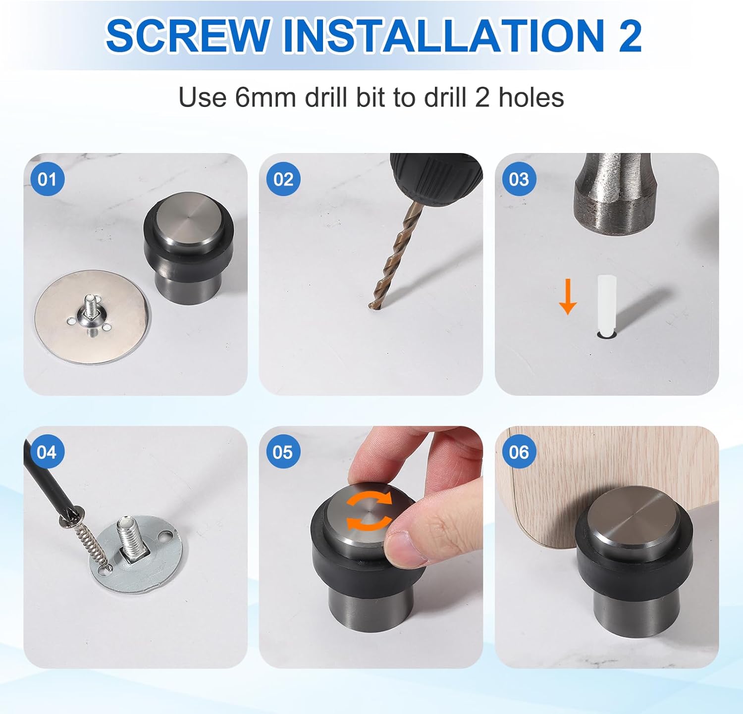 PATIKIL 2Set Round Door Stoppers, 60mm Stainless Steel Door Stop Doorstop Wedge Metal Cylinder Self Adhesive with Screw for Bottom of Door Floor Inside, Gray