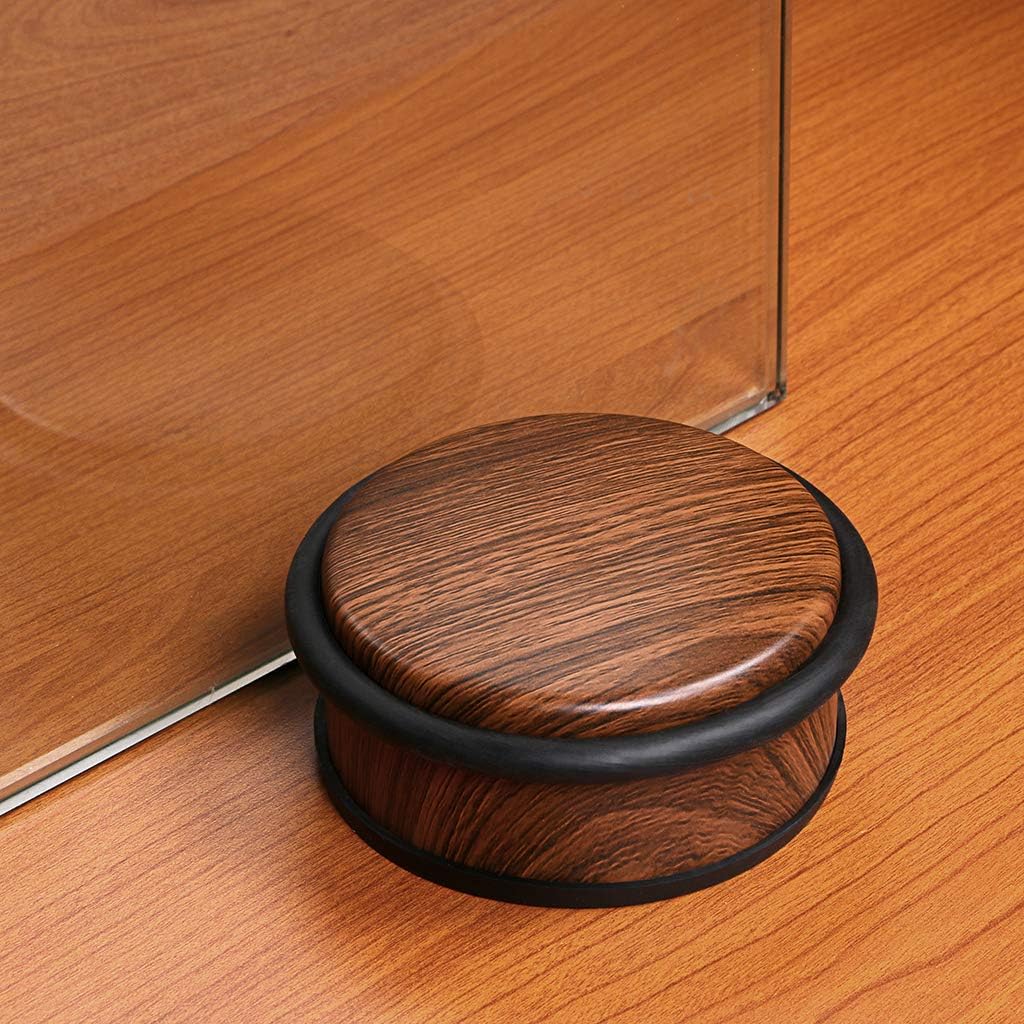 Sumnacon Heavy Duty No Drill Floor Door Stopper - Durability Stainless Steel Door Stops with Anti-Skid Rubber, Contemporary Decorative Door Wedge for Home Office Commercial Industrial, Woodgrain