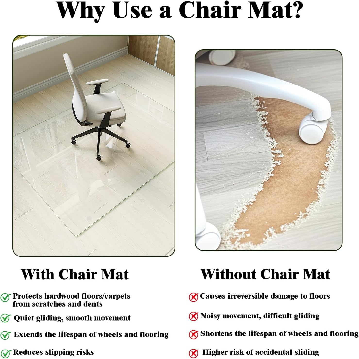 Koonmi Tempered Glass Chair Mat for Hardwood Floors & Carpets, 48" x 80“ Transparent Heavy Duty Office Floor Protector with Noise-Free Gliding Shatterproof for Home Office Desk