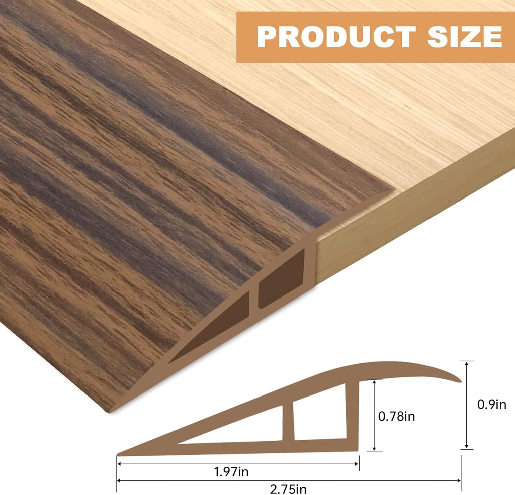Vinyl Door Threshold Flooring Transition Strip Self Adhesive Carpet Edging Strip for Laminate Doorway Edge Threshold from 3/5" to 4/5" (Smoked Brown Wood Grain, 6.6 Ft)