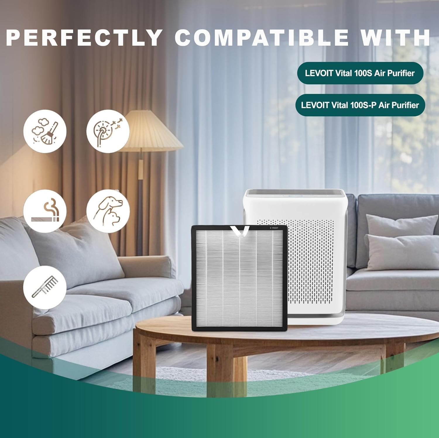 Vital 100S HEPA Air Purifier Filter Replacement, Compatible with LEVOIT Vital 100S and Vital 100S-P Air Purifier, Vital 100S-RF, LRF-V102-WUS, 2-in-1 High-Efficiency Activated Carbon, 2 Pack