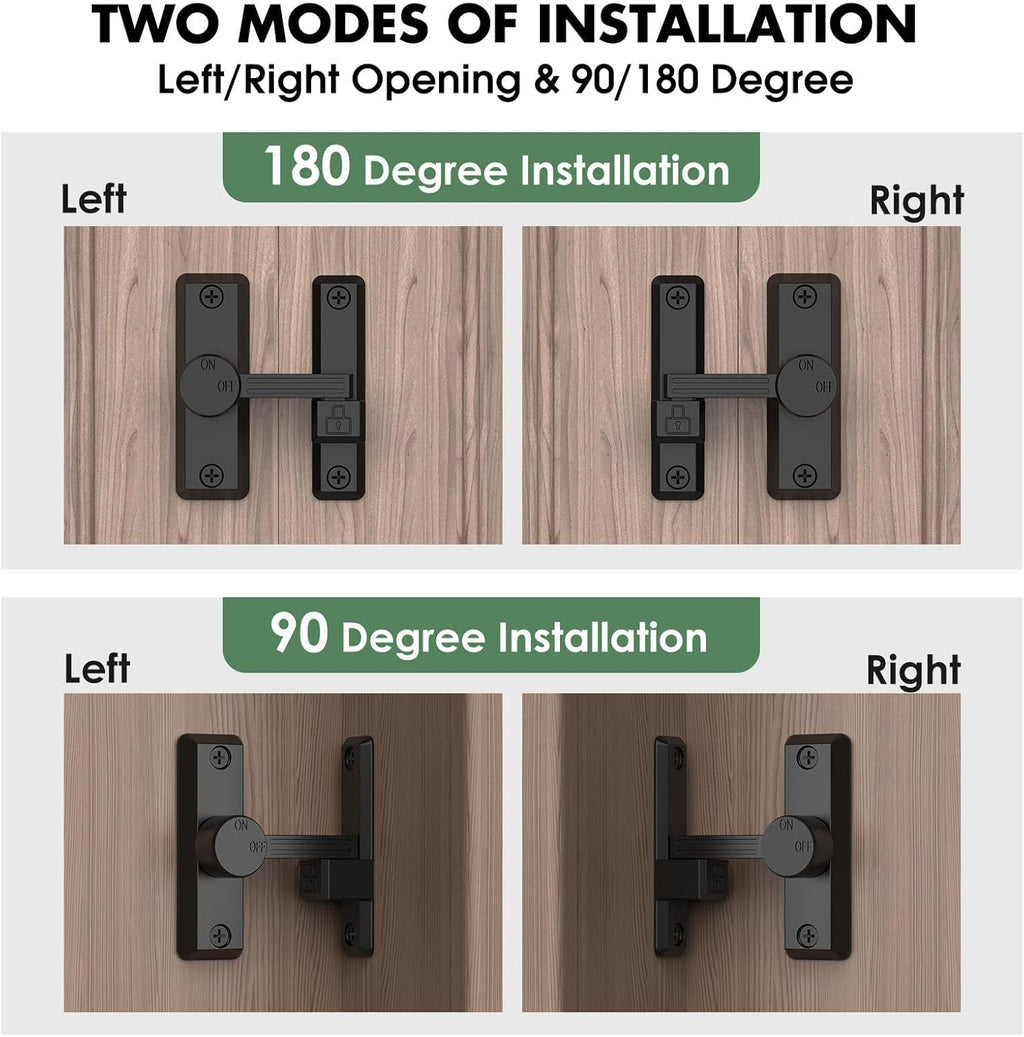 Barn Door Lock Latch, 90/180 Degree Flip Sliding Door Latch for Garage, Bedroom, Cabinet, Sturdy Zinc Alloy Security 90 Degree Lock (Black-1 Pc)