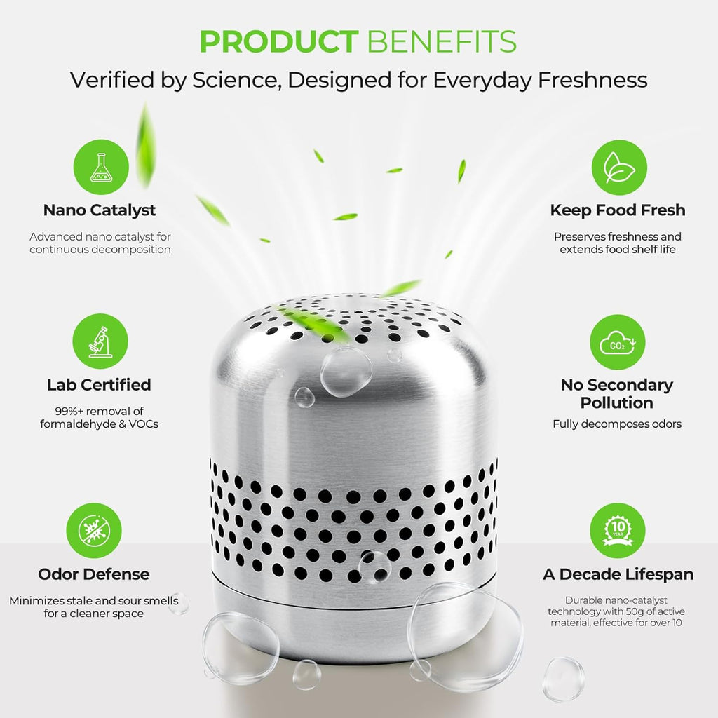 Refrigerator Deodorizer – Lasts for 10 Years, Long-Lasting Odor Eliminator for Fridge, Closet, Car -More Effective Than Baking Soda Charcoal Air Purifier - Nano Catalyst Technology (1 Pack)