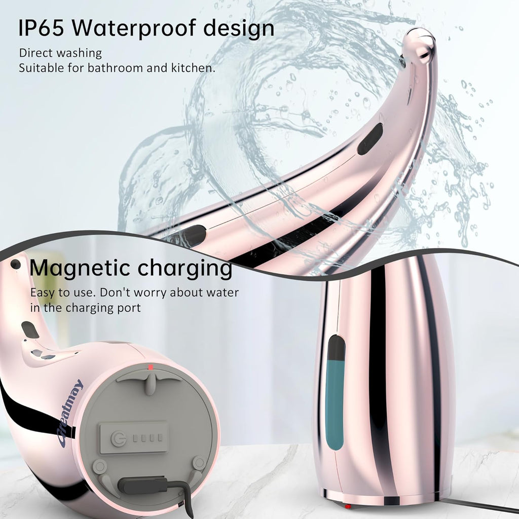 Adjustable Automatic Soap Dispenser Touchless, 4 Adjustable Levels Touchless Sensor Liquid Soap Pump Dispenser，300ml Rechargeable Magnetic Charging Hand Soap Dispenser for Kitchen，Bathroom
