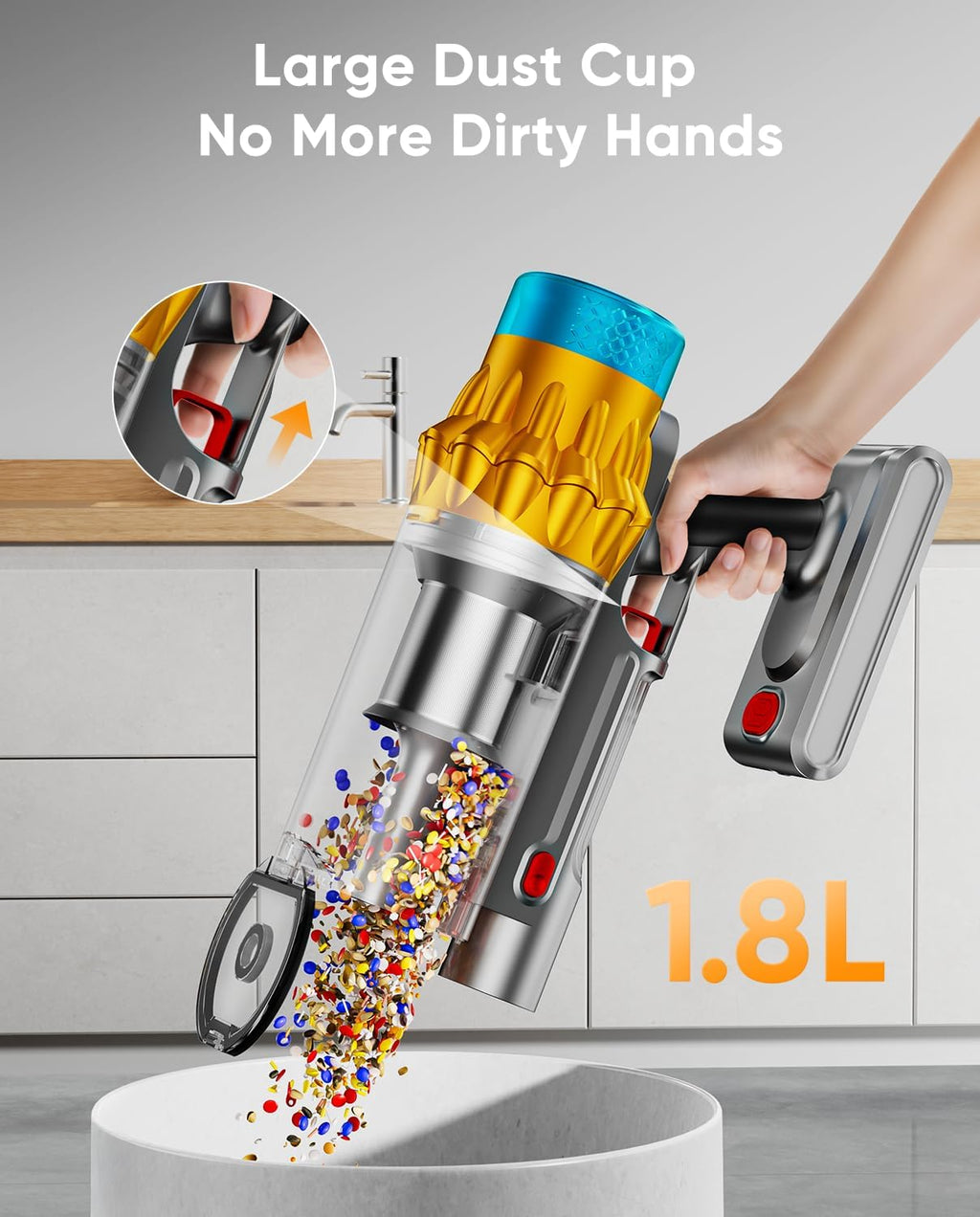 Cordless Vacuum Cleaner, 600W/50KPA, Max 70 Mins Runtime, Self-Standing Vacuum Cleaners for Home, Anti-Tangle Stick Vacuum, Smart Display Vacuum Cordless with 1.8L Cup for Pet Hair/Carpet (Gold)