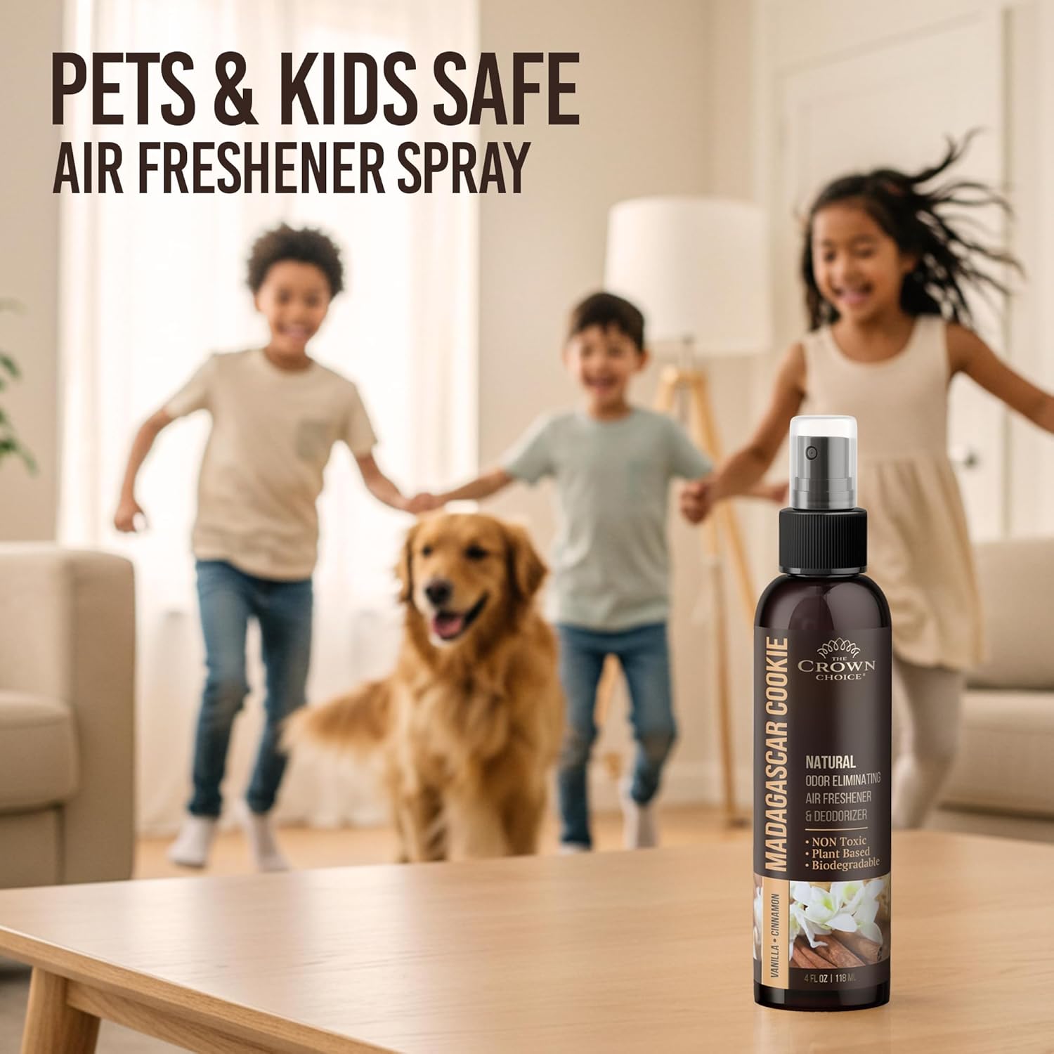 Non-Toxic Odor Eliminator, Natural Vanilla & Cinnamon Air Freshener Spray for Home, Room, Closet & Couch Deodorizer, Long Lasting Bathroom & Toilet Freshener, Safe for Kids & Pets, 2PK - 4 Oz each