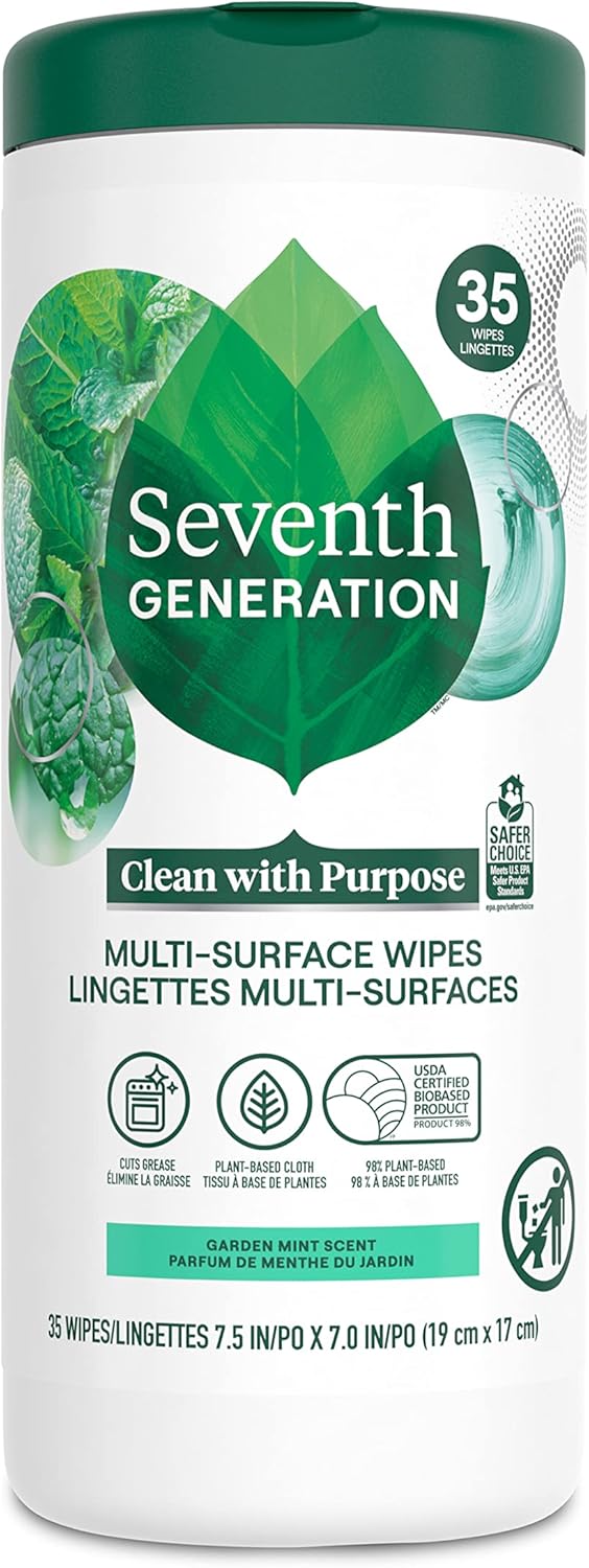 Seventh Generation Multi-Surface Cleaning Wipes, Garden Mint Scent, Cuts Grease & Grime, 35 Wipes