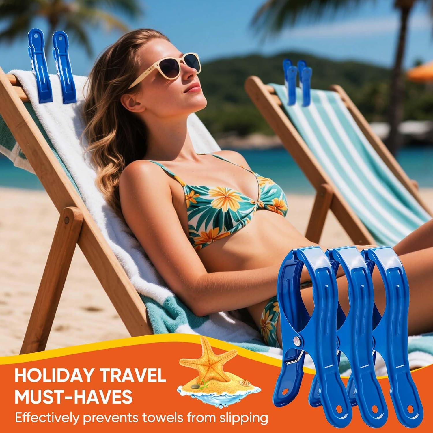 10 Pack Metal Beach Towel Clips, Large Pool Cover Beach Chair Clips for Towel Cruise, Windproof Heavy Duty Clamps Holders Clothespins for Lounge Chairs Pool Covers Clips (Blue)