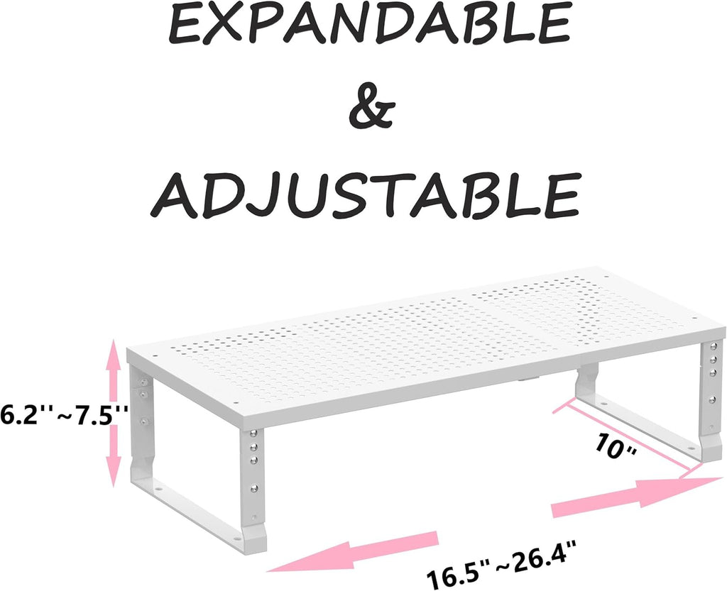 Metal Stackable Expandable Storage Shelf - Multi-Functional Home Storage Shelf, Suitable for Kitchen, Cabinet，Bathroom, Office, Garage, etc.（1PACK/White/Large