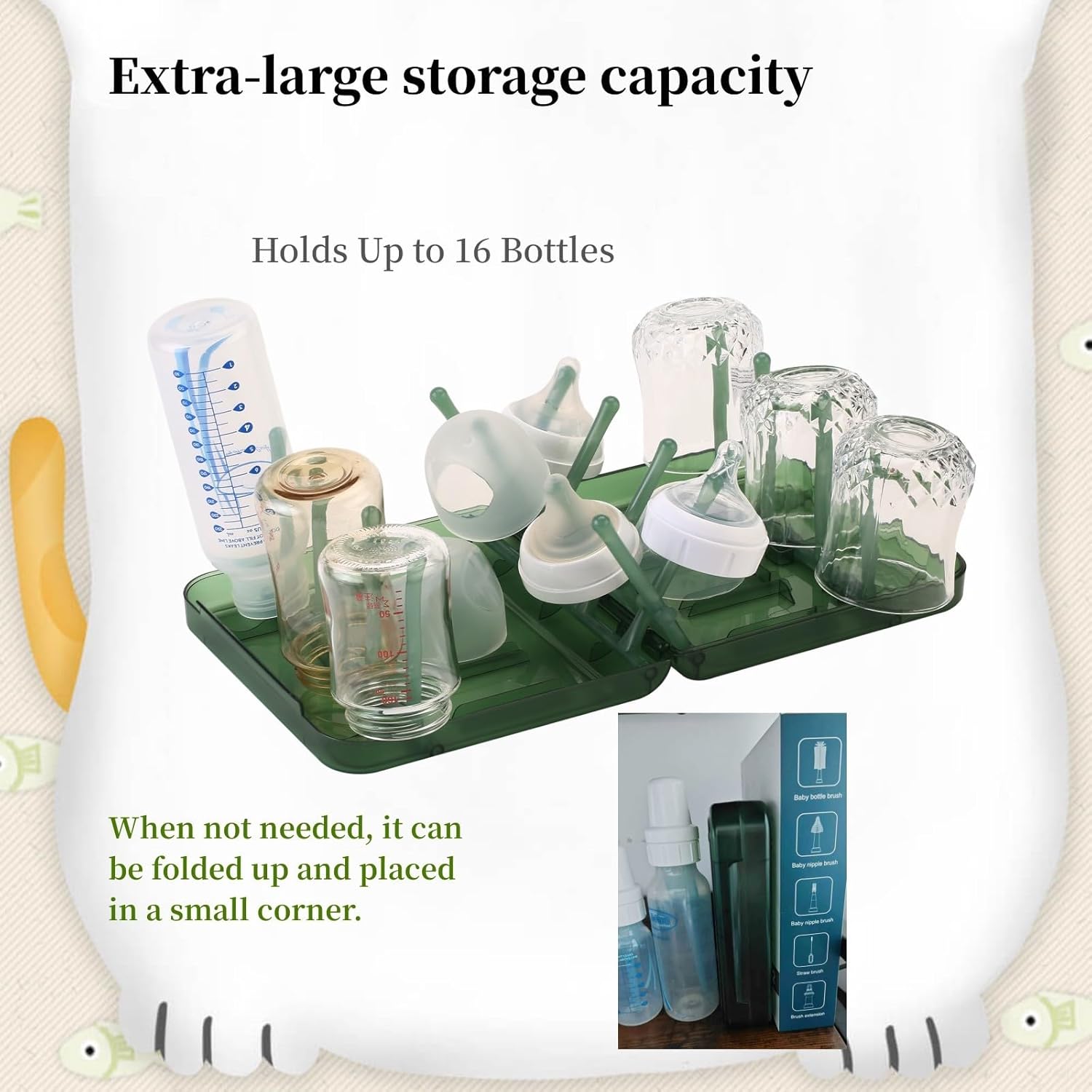 Travel Bottle Drying Rack Space Saving,Foldable Bottle Drying Rack with 16 Ribs,Portable Baby Bottle Drying Rack for Bottles,Breast Pumps and Other Feeding Accessories,Widely Used Daily Basis