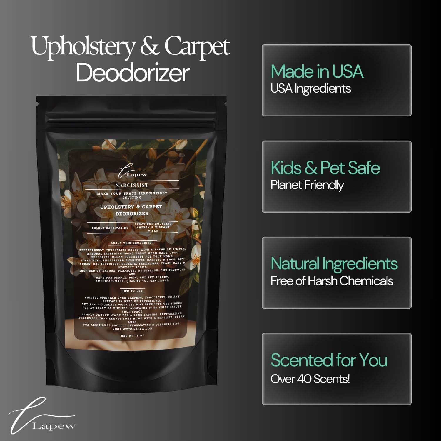 Narcissist Carpet Freshener Powder: Powerful Odor Eliminator for Home, Upholstery Deodorizer, Carpet Deodorizer, Pet Urine, Cat Litter Box - Narcissist Fragrance.