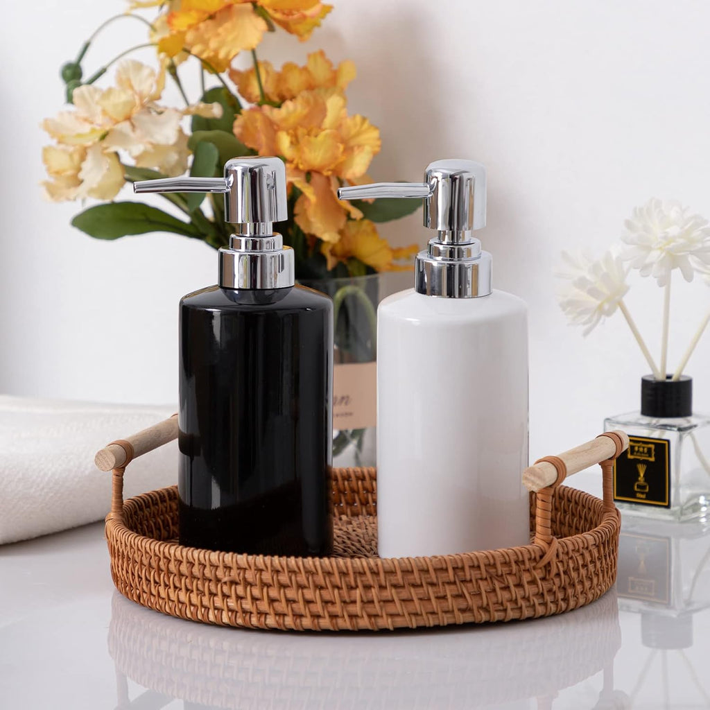 FE Soap Dispenser, 300ml/10oz Ceramic Liquid Soap Pump Dispenser, Refillable Dish Soap Dispenser for Kitchen Bathroom Washroom (Black)