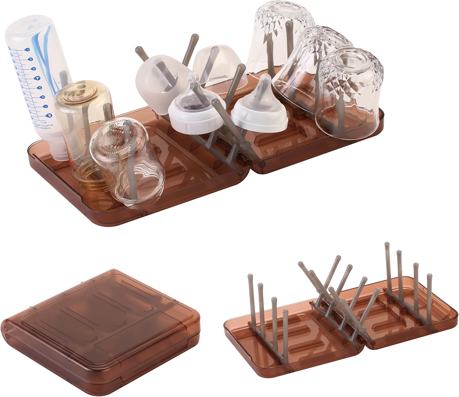 Travel Bottle Drying Rack Space Saving,Foldable Bottle Drain Rack with 16 Ribs,Portable Baby Bottle Drying Rack for Bottles,Breast Pumps and Other Feeding Accessories,Widely Used Daily Basis