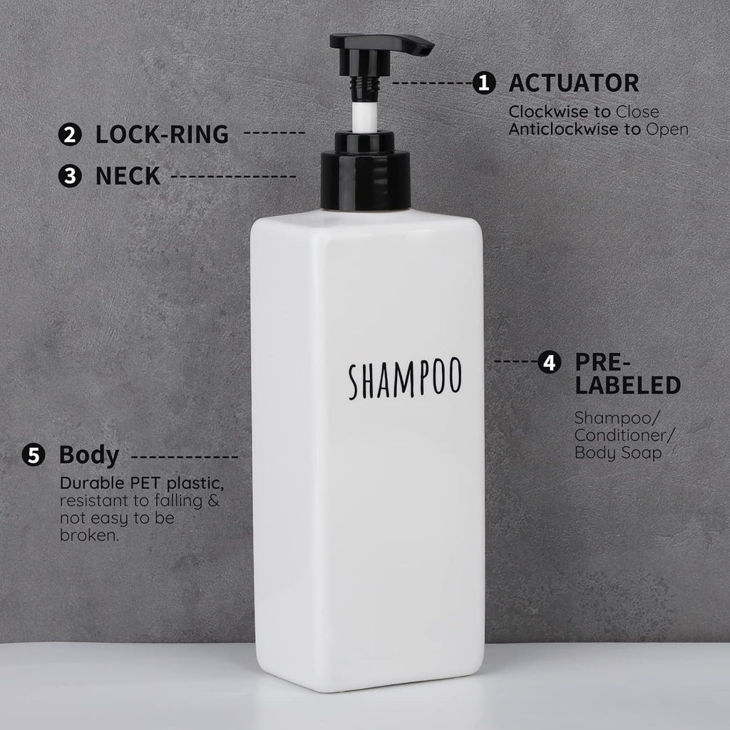 Segbeauty Plastic Soap Dispenser, 3pcs 16.9oz Refillable Shampoo Bottles White, 500ml Empty Square Pump Press Bottle Shower Dispenser Lotion Container for Modern Bathroom Hotel Kitchen