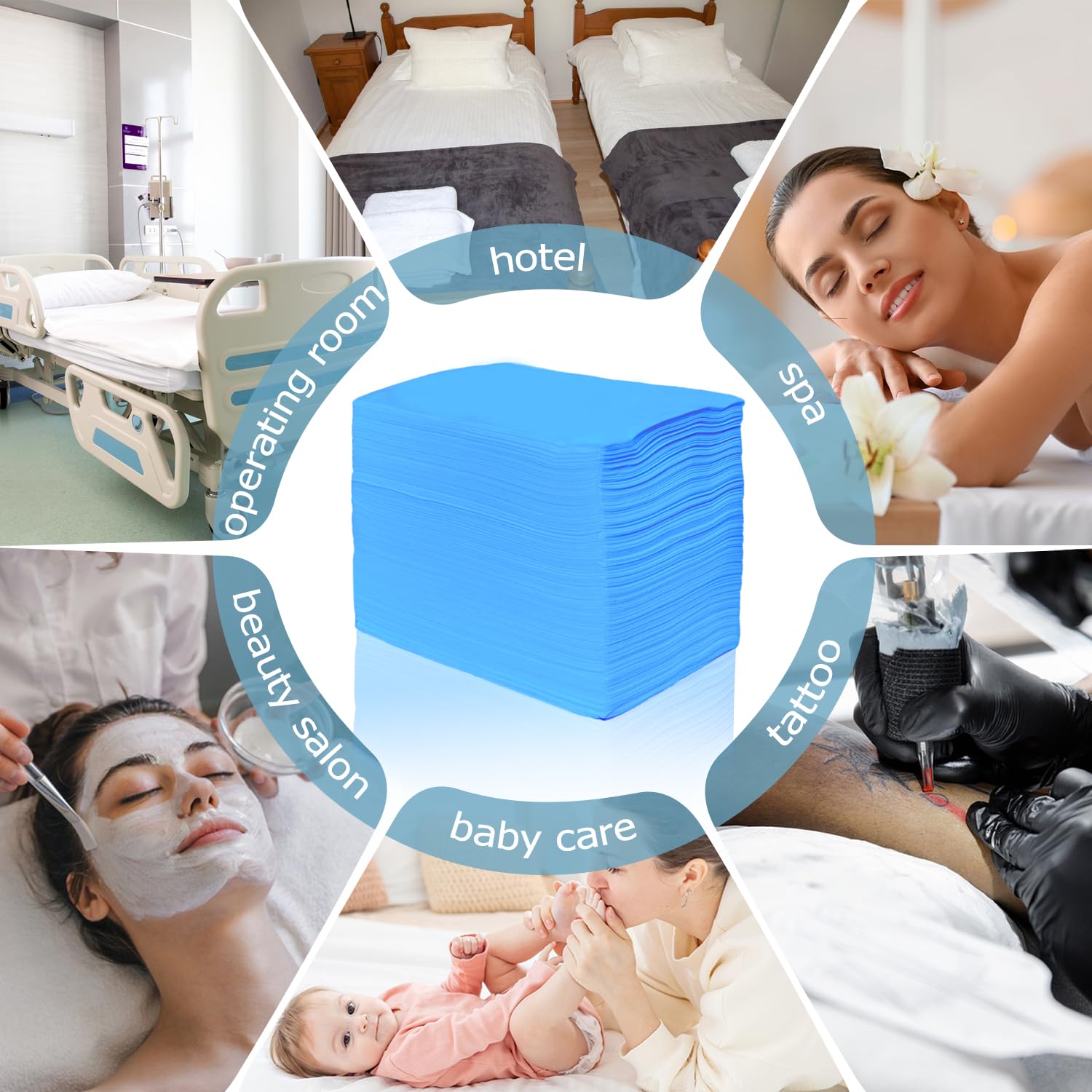 100Pcs Disposable Massage Table Sheets 31" x 71" Non-Woven Fabric Disposable Bed Sheets SPA Bed Cover Breathable Oil-Waterproof Sheets for Travel Spa Tatto Hotel Salon (Blue)