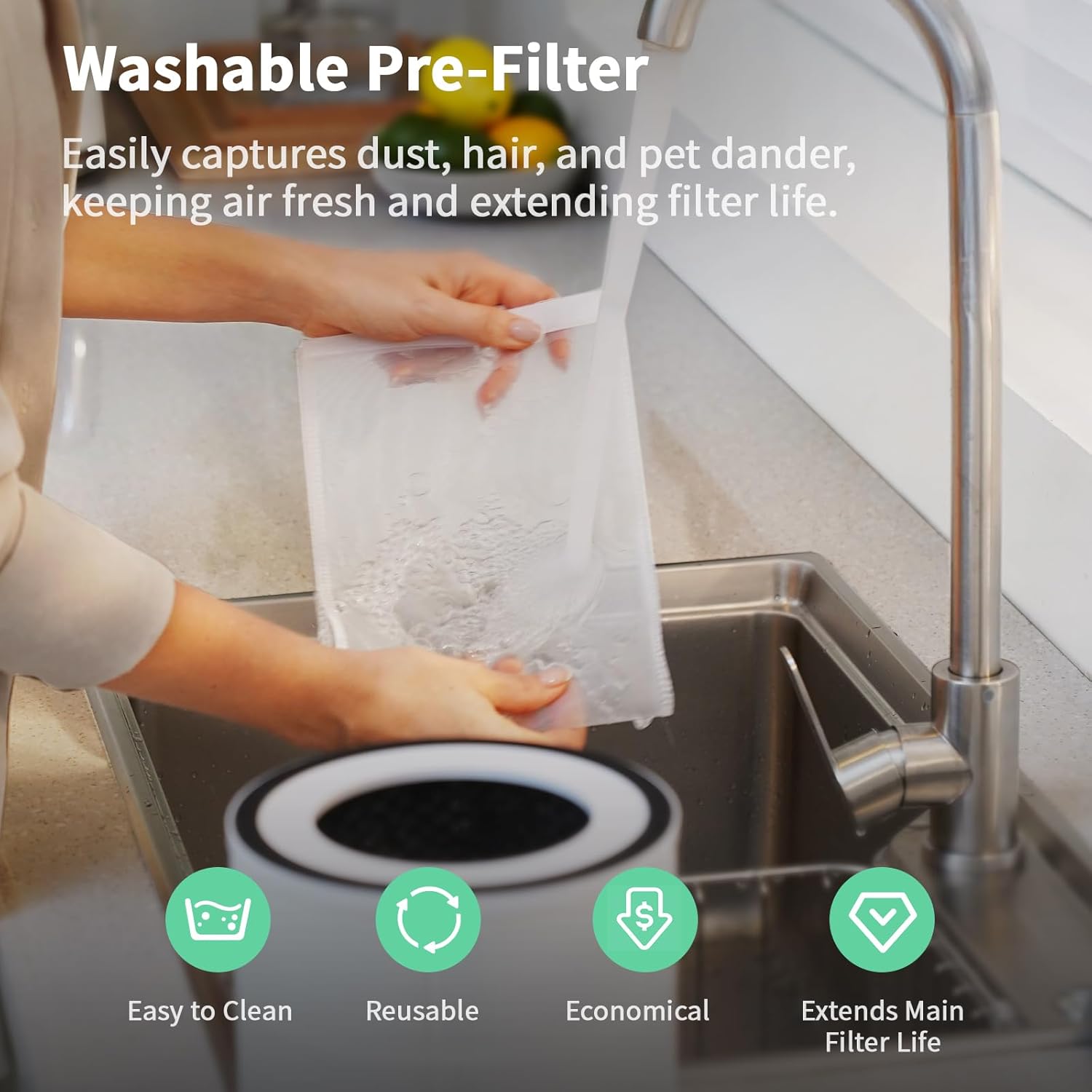 Afloia Air Purifier for Home, 4-in-1 Washable Filter for Allergies, Covers Up to 1076 ft², Quiet Operation, Auto Shut-Off & Night Light, Removes Pet Dander, Pollen, Dust, Mold, and Smoke, White,Pluto