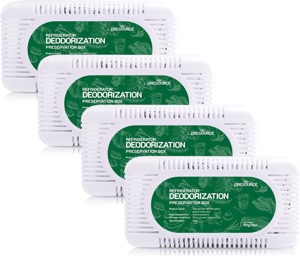 4 Pack Fridge Deodorizer, Refrigerator and Freezer Deodorizer Odor Eliminator Reusable, Unscented Activated Carbon Odor Absorber and Moisture for Freezers, Coolers, Closet and Trash Can