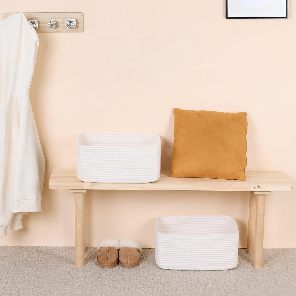 Large Storage Baskets for Shelves, Closet Organizers Bins for Clothes Blanket Towels, Baby Nursery, Toy Baskets Box, Woven Rope Baskets, 17 x 13 x 7.5”, 2 Packs Off White