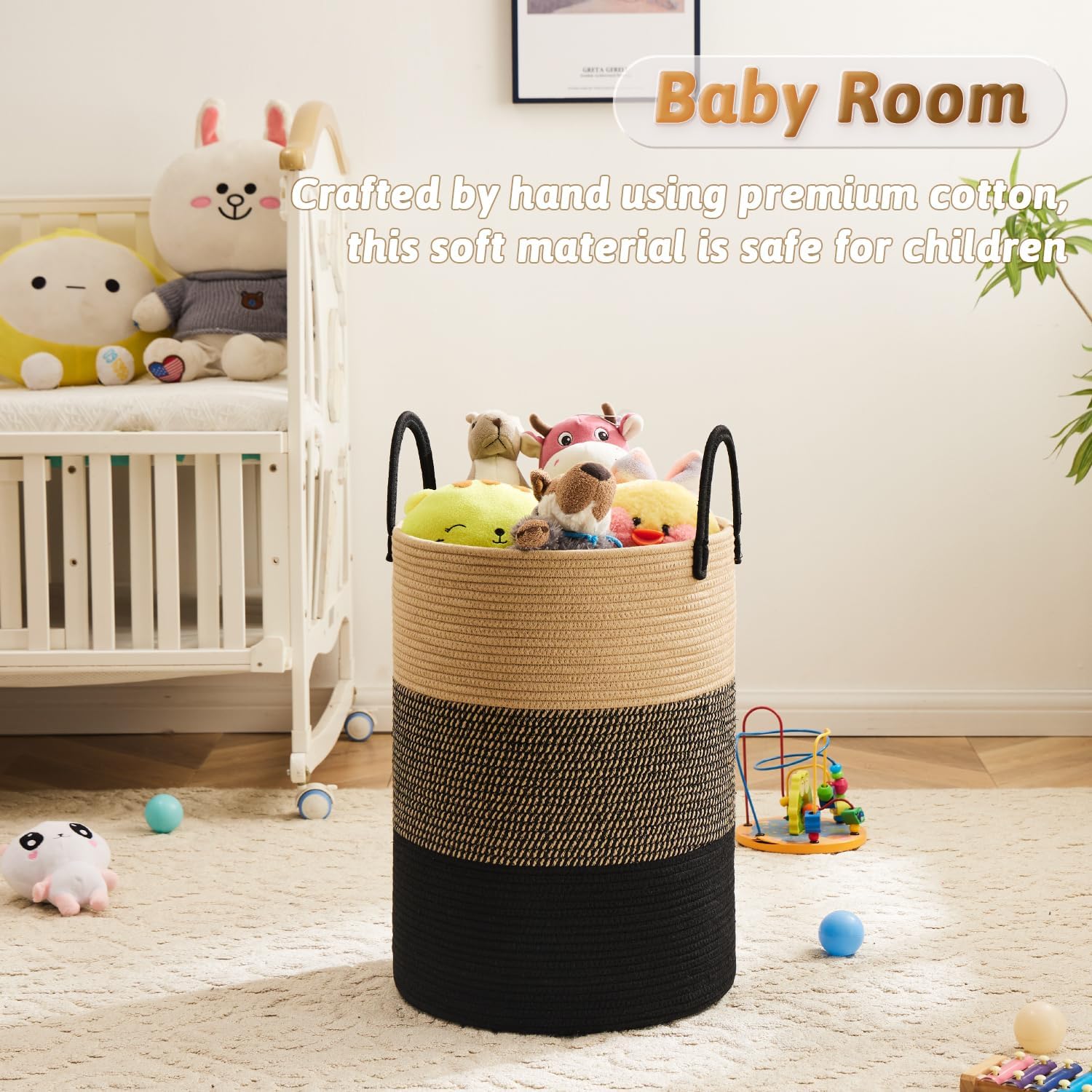 Laundry Basket,Woven Cotton Rope Laundry Hamper,40L for Decorative Storage of Dirty Clothes,Toys and Blankets in Bathroom,Bedroom and Living Room