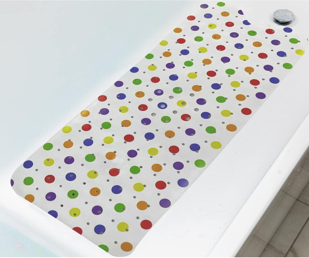 ENKOSI Bath Mat Long 40x16 – Non-Slip Bathtub Mat with Secure Suction Cups & Drain Holes with Fun Polka Dot Design Shower Mat for Tub for Kids and Toddlers (40x16 Polka Dot)
