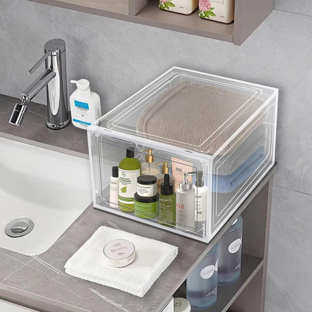 10 Pack Shoe Storage Box Clear Hard Plastic Shoe Organizer Stackable Hats Sneaker Display Case with Lids for Size 13, Clear