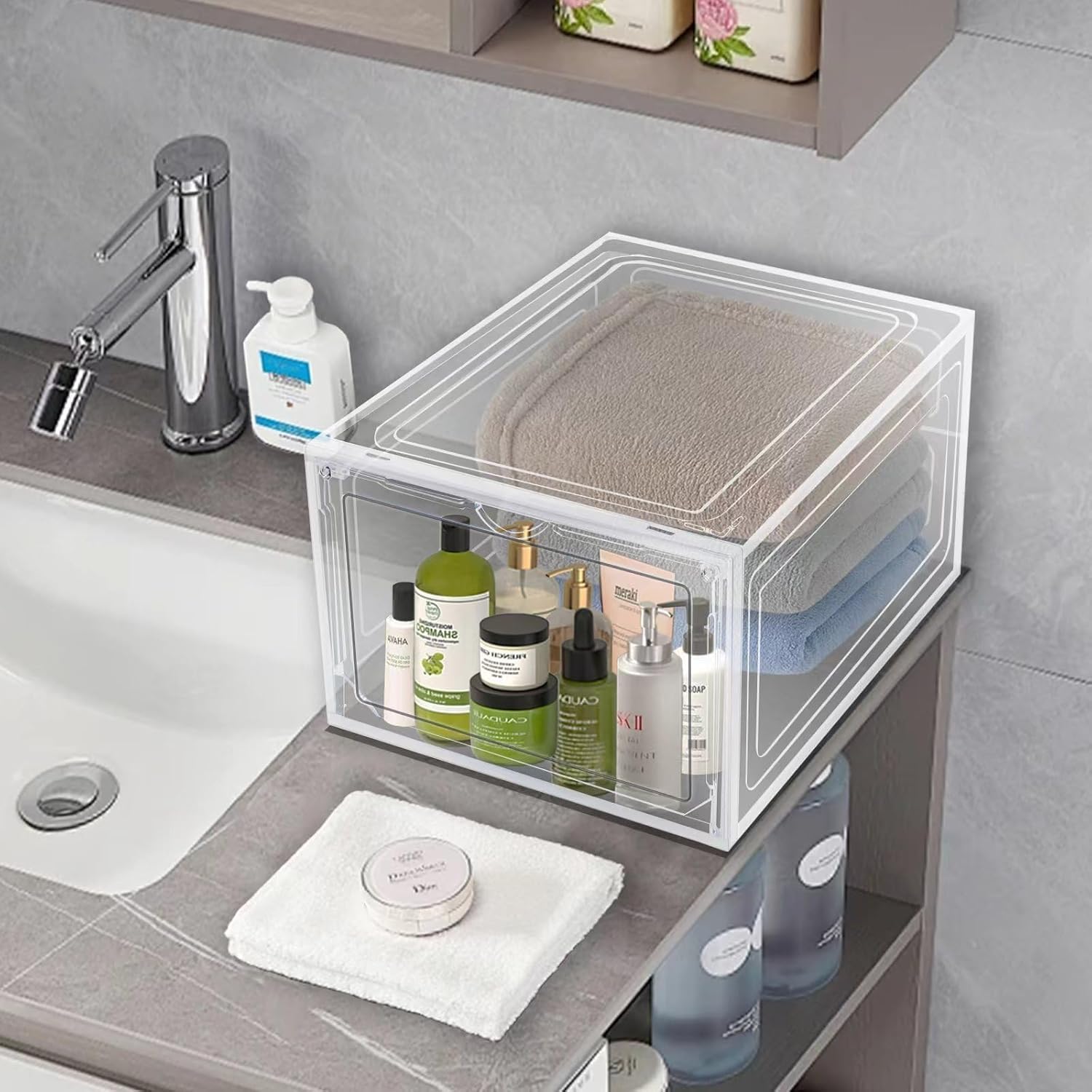 10 Pack Shoe Storage Box Clear Hard Plastic Shoe Organizer Stackable Hats Sneaker Display Case with Lids for Size 13, Clear