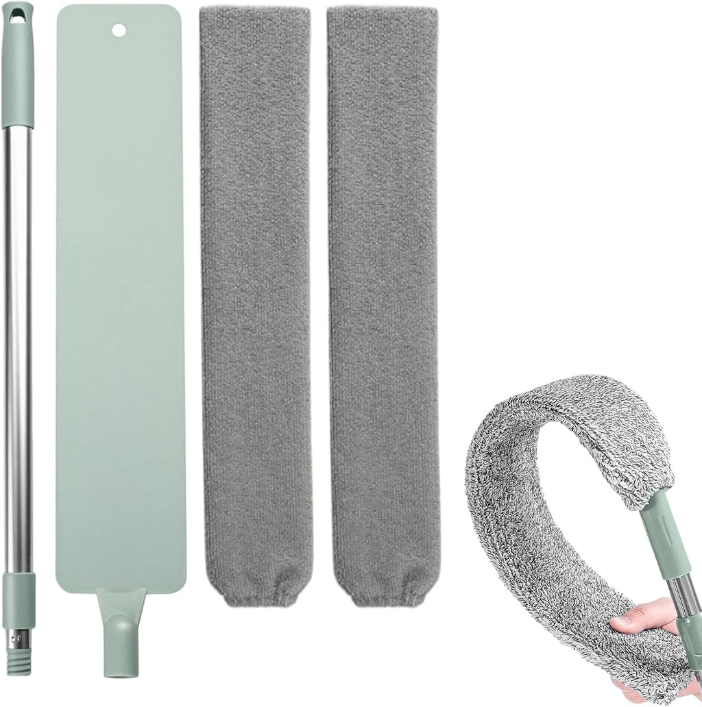 Retractable Gap Dust Cleaner Cleaning Tools with 2 Microfiber Dusting Cloths, Flat Duster with Extension Pole, Flexible Microfiber Duster for Cleaning Under Refrigerator,Sofa,Couch Bed,Furniture