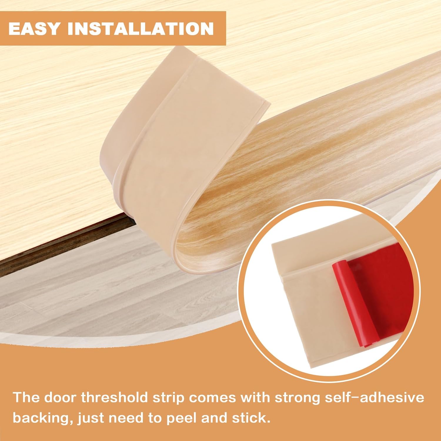 Vinyl Door Threshold Flooring Transition Strip Self Adhesive Carpet Edging Strip for Laminate Doorway Edge Threshold from 2/5" to 3/5" (Light Yellow Wood Grain, 6.6 Ft)