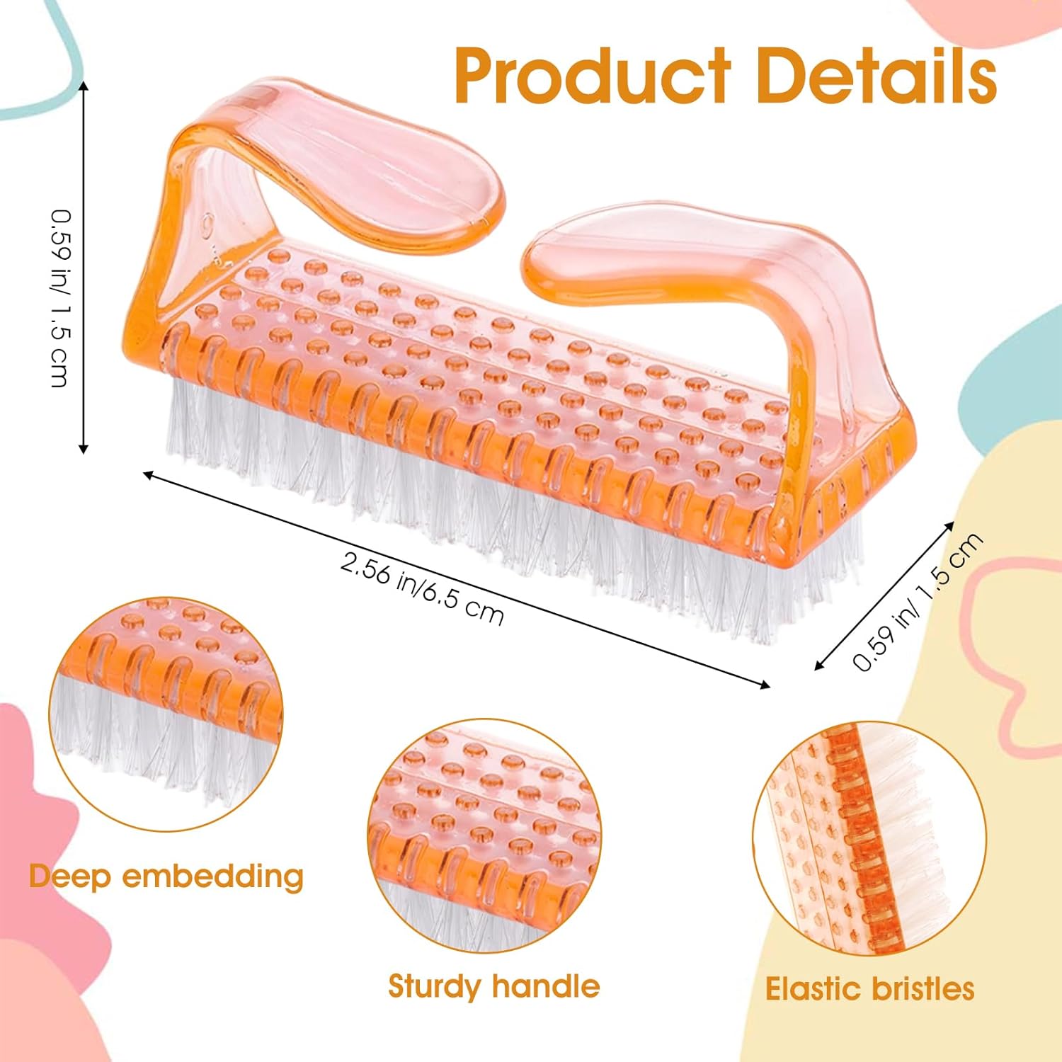 100 Pcs Handle Grip Nail Brush Bulk Nail Scrubber Cleaner Fingernail Brushes for Cleaning Nails, Hand Toes Scrub Cleaning Brushes Pedicure Scrubbing Tool for Men Women (Clear Colors)