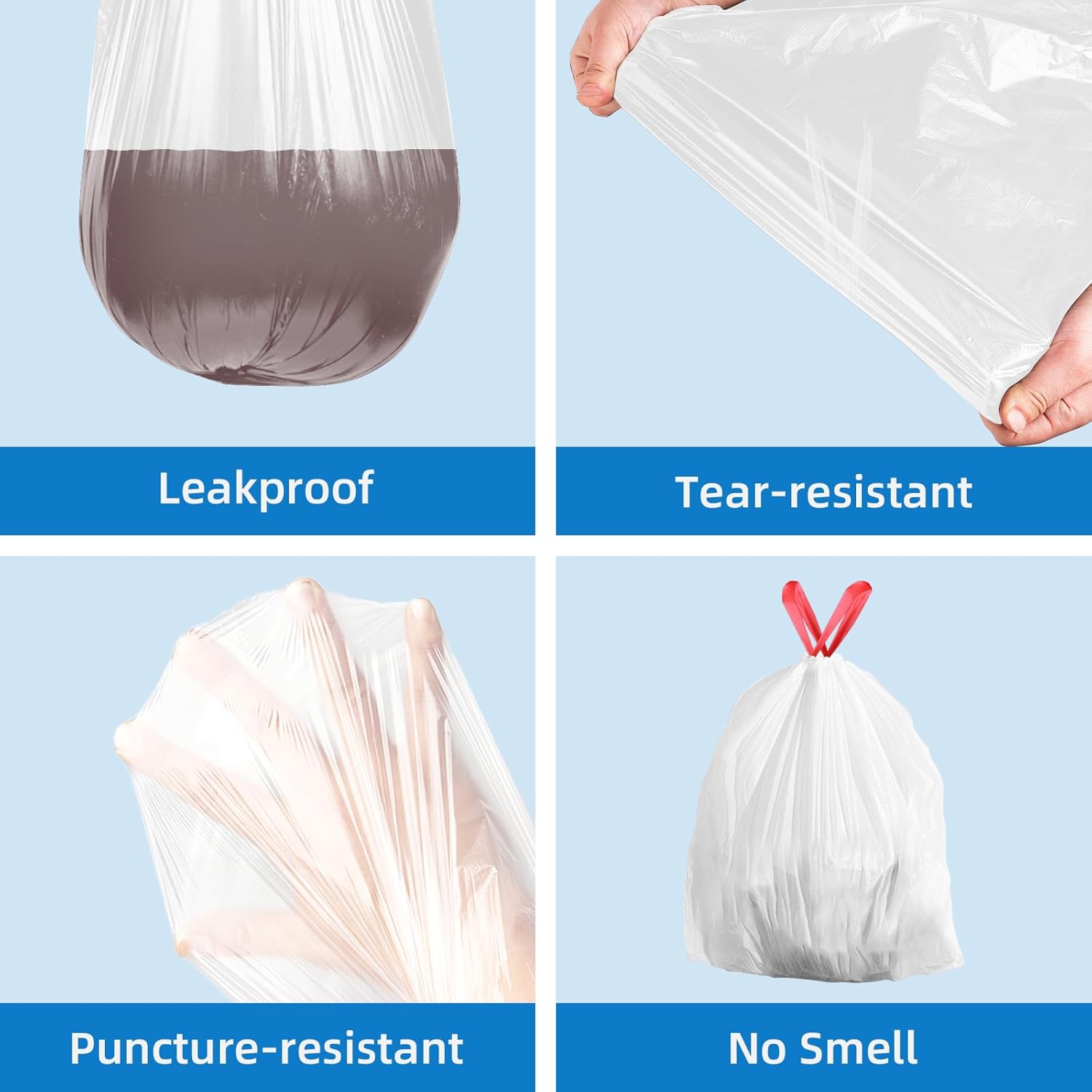 13.2 Gallon Tall Kitchen Drawstring Trash Bags, 200 Count Pre-separated Garbage Bags, Unscented, Leak Proof, Waste Bag for Kitchen, Office, Home