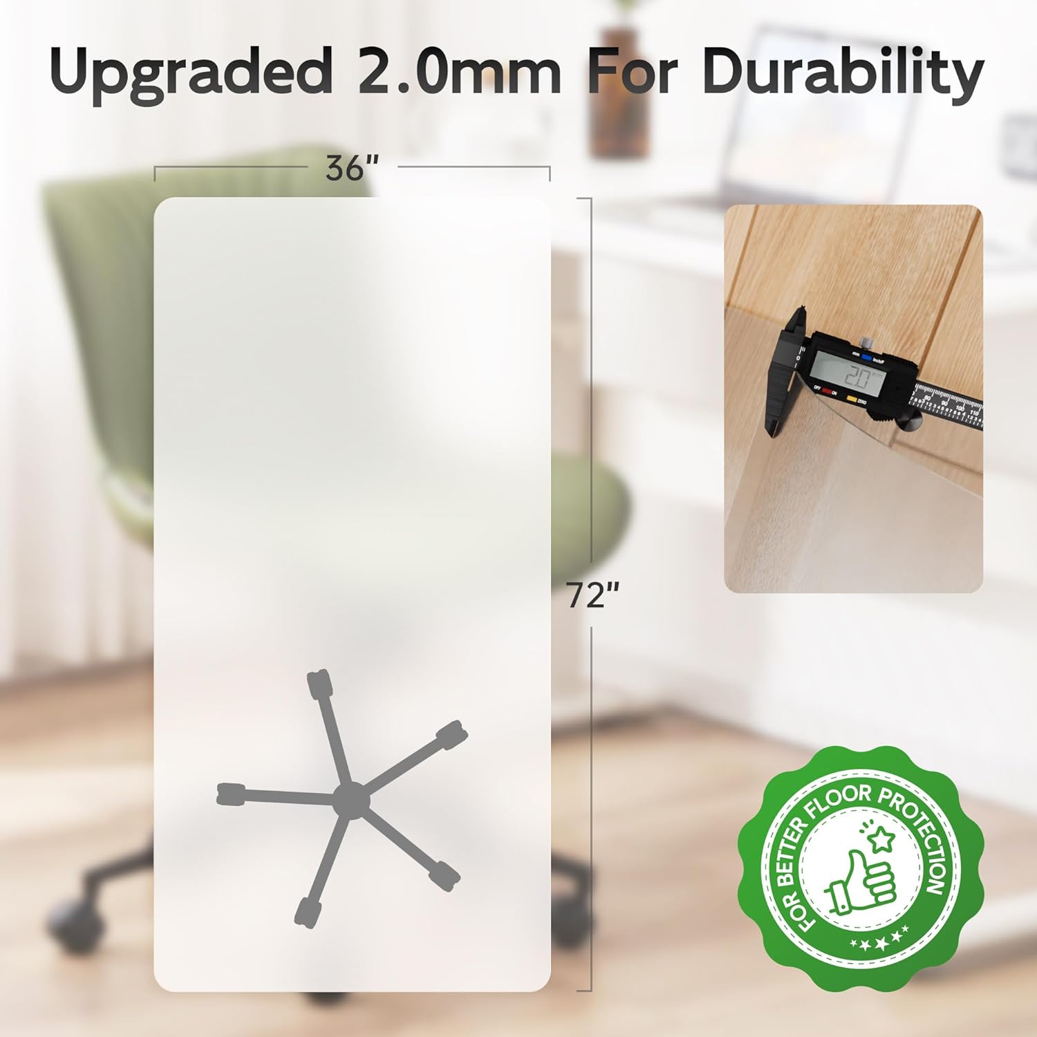 Office Chair Mat for Hardwood Floor, 72" x 36" Clear Computer/Desk Chair Mat for Hard Floor, Thicker, Easy Glide, Non-Slip, Protects Hard Surfaces from Scratches, Ideal for Home or Office
