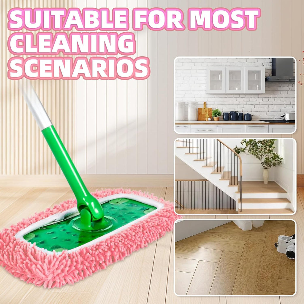 8 Pack Reusable Mop Pads Compatible with Swiffer Sweeper, Microfiber Chenille Washable Swiffer Mop Pads, Dry & Wet Sweeping Mopping Cloths (Pink)