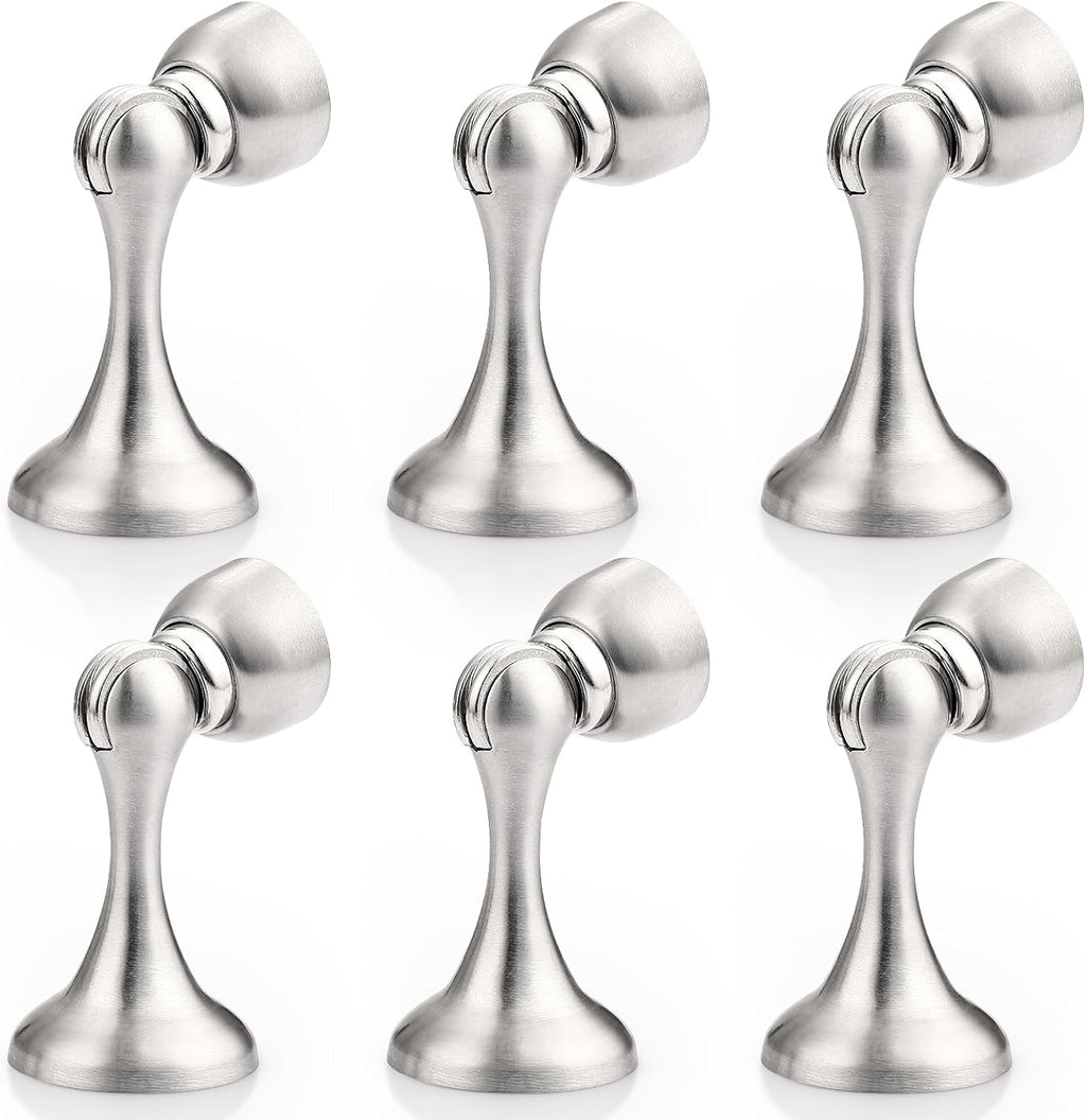 Probrico Brushed Nickel Magnetic Door Stoppers for Bottom of Door, Stainless Steel Magnet Door Catch Door Stops to Keep Door Open, Heavy Duty Door Holder, Wall and Floor Mounting, 6 Pack