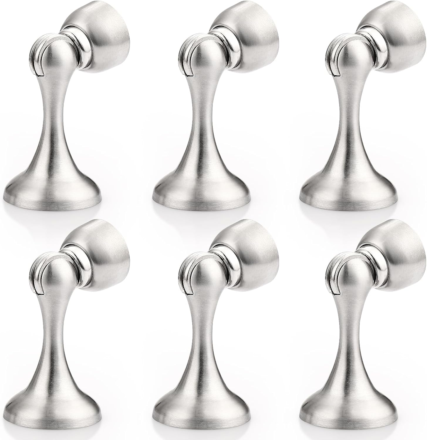Probrico Brushed Nickel Magnetic Door Stoppers for Bottom of Door, Stainless Steel Magnet Door Catch Door Stops to Keep Door Open, Heavy Duty Door Holder, Wall and Floor Mounting, 6 Pack