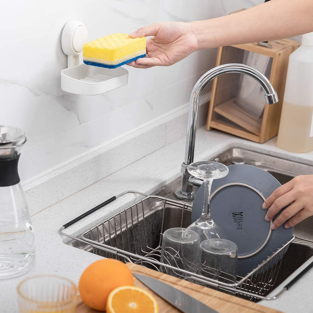 LEVERLOC Soap Dish Holder for Shower Suction Cup Wall Mounted Self Draining NO-Drilling Removable Bar Soap Sponge Holder for Bathroom Bathtub Kitchen Sink Waterproof Strong Vacuum Suction Adhesion