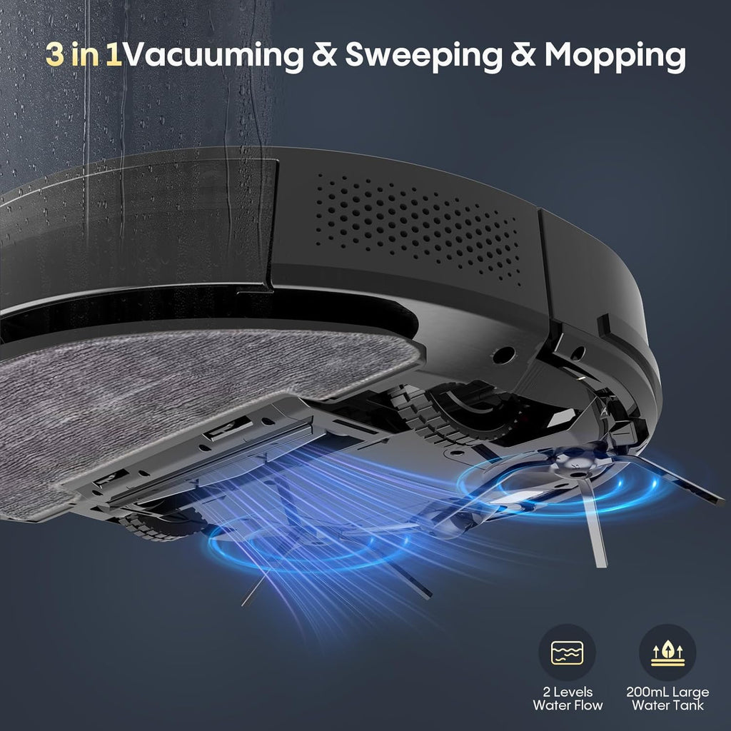 Bagotte Robot Vacuum and Mop Combo, 3 in 1 Vacuum Robot with 5000Pa Strong Suction,WiFi/App/Voice, Schedule, Self-Charging, Slim, Ideal for Hard Floor, Pet Hair, Carpet