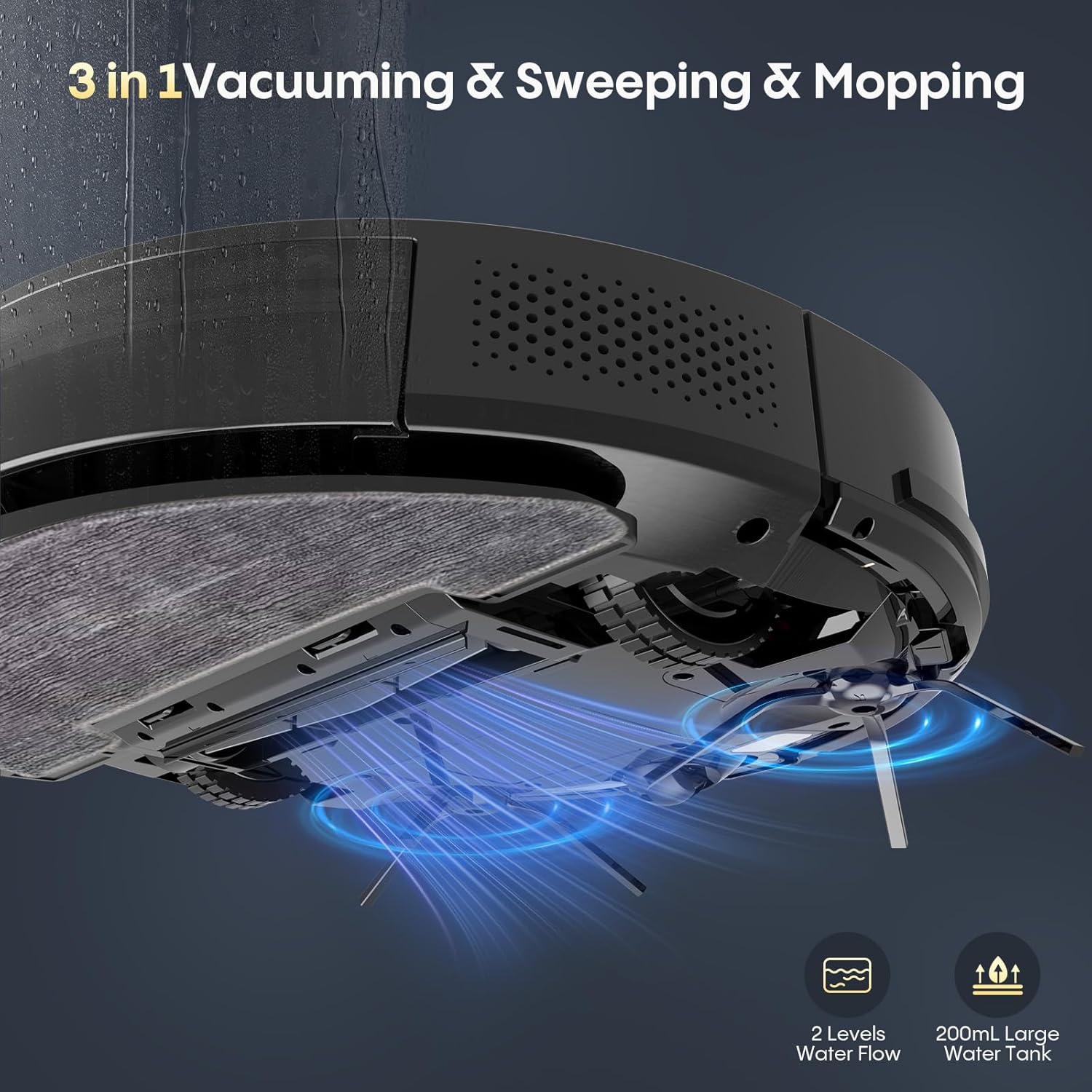 Bagotte Robot Vacuum and Mop Combo, 3 in 1 Vacuum Robot with 5000Pa Strong Suction,WiFi/App/Voice, Schedule, Self-Charging, Slim, Ideal for Hard Floor, Pet Hair, Carpet