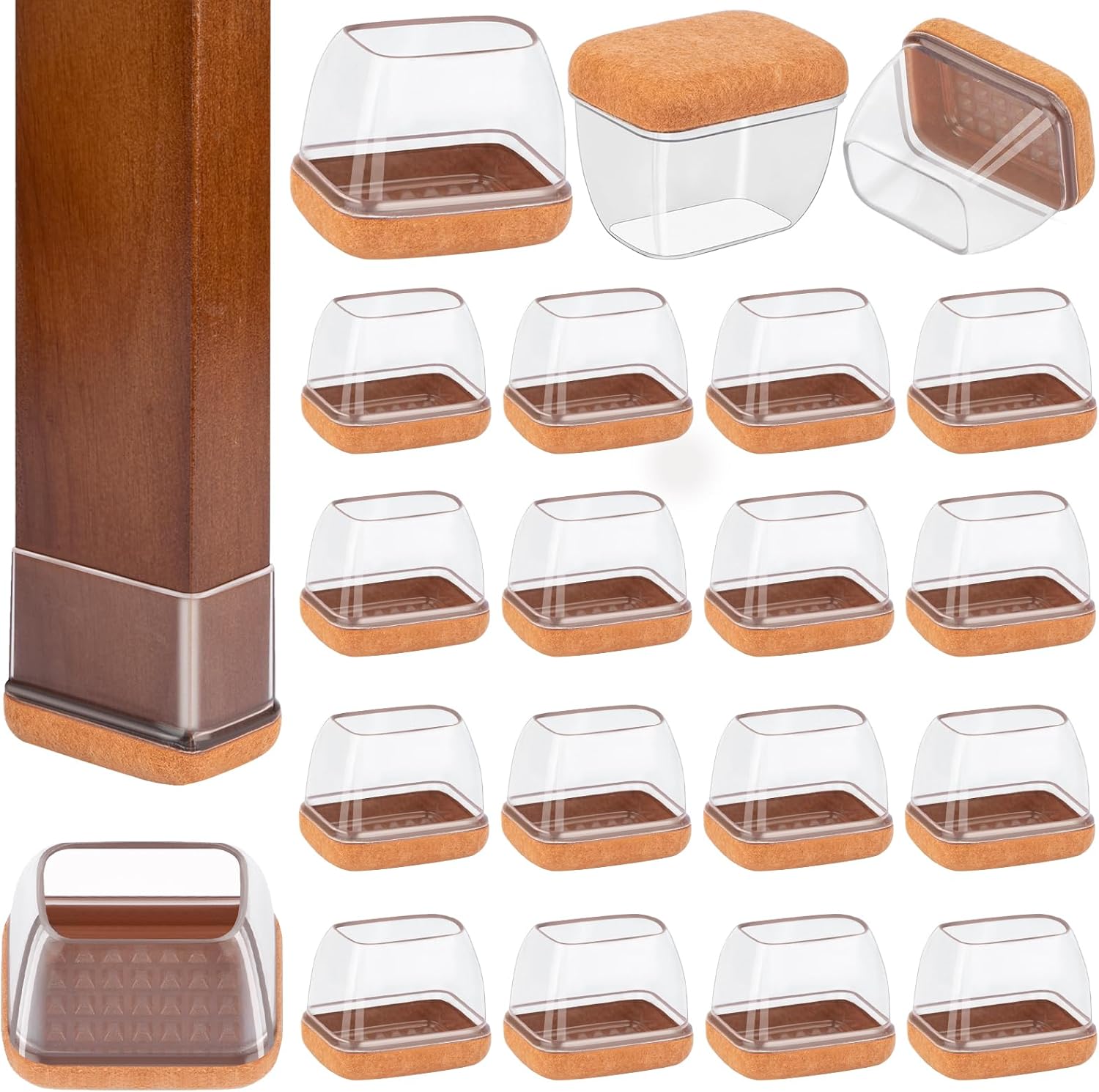 16 Pcs Rectangle Chair Leg Floor Protectors, Silicone Chair Leg Protectors for Hardwood Floors, High Elastic Chair Leg Cover for Chair Table Desk, Protect Wooden Floors from Scratching, Won't Tear