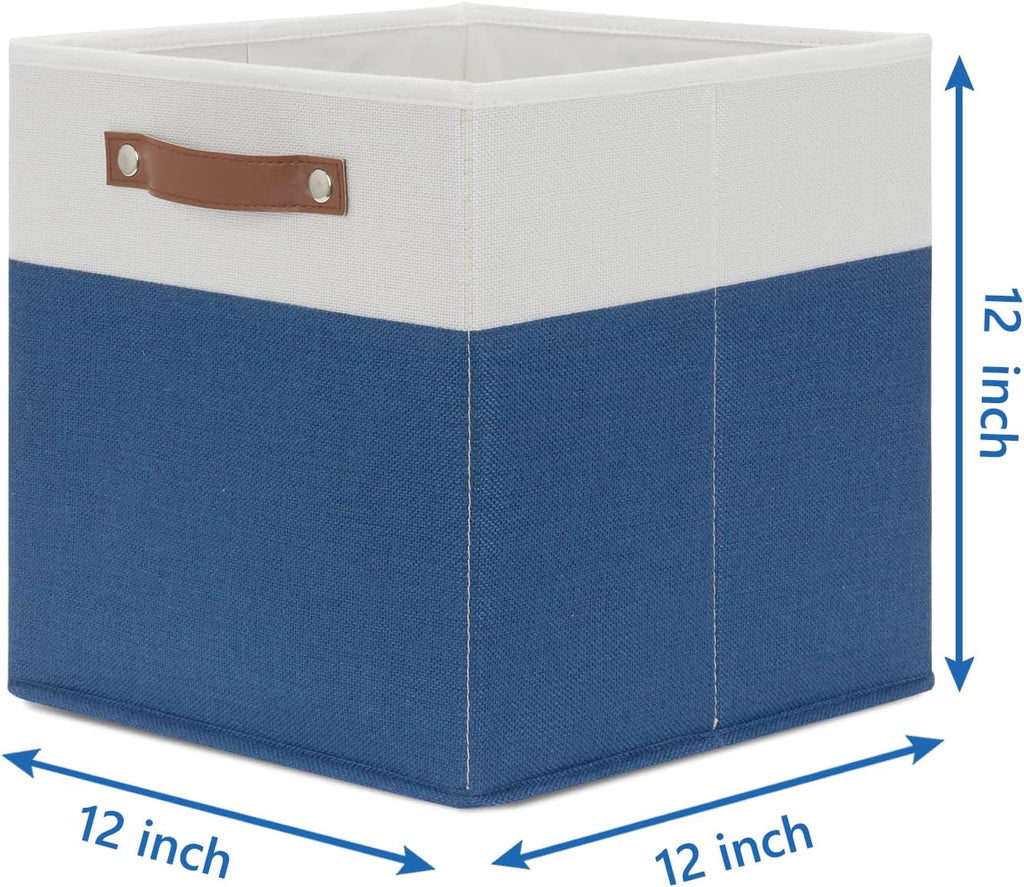 Temary Collapsible Storage Boxes - 12x12 Blue Cube Storage Bins with Handles for Organizing Home, White&Blue