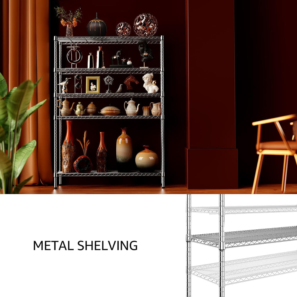 IZEUK 4250 LBS Garage Shelving Wide Storage Shelves 5 Tier Metal Shelves Heavy Duty Adjustable Utility Shelf Rack Chrome 17.7" D x 47.2" W x 70.4" H