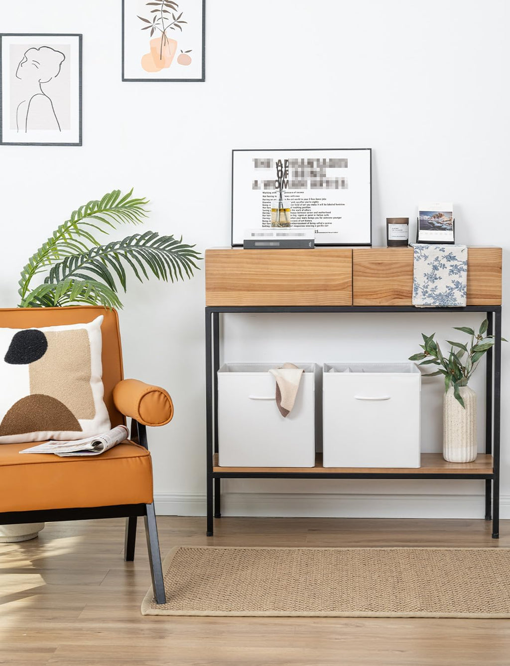 StorageWorks White Storage Cubes, 13-inch Leather Bins with Handle, Cube Organizer Baskets for Shelves and Closet, Collapsible Storage Bins, 4-Pack